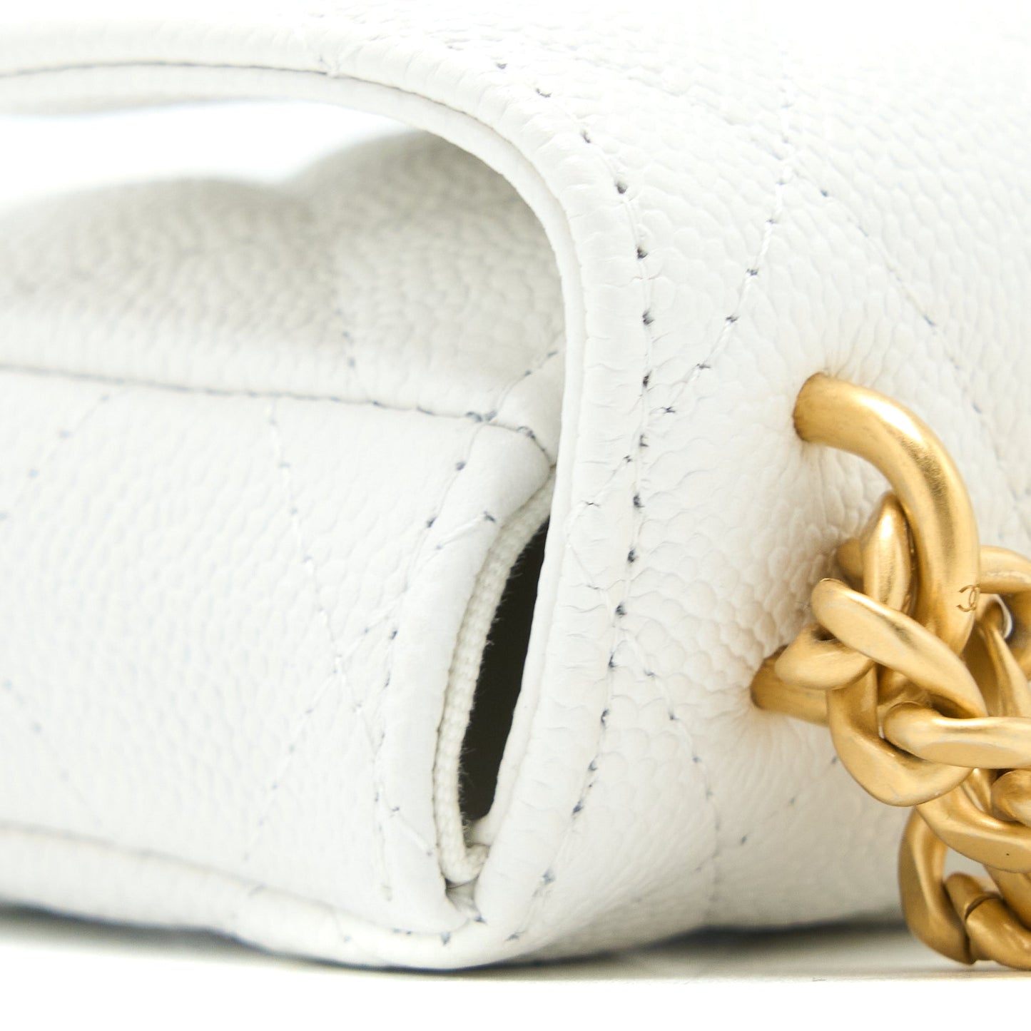 Chanel 23C Coco Love Mini Flap Bag with Chain Caviar White Brushed  (Microchip)