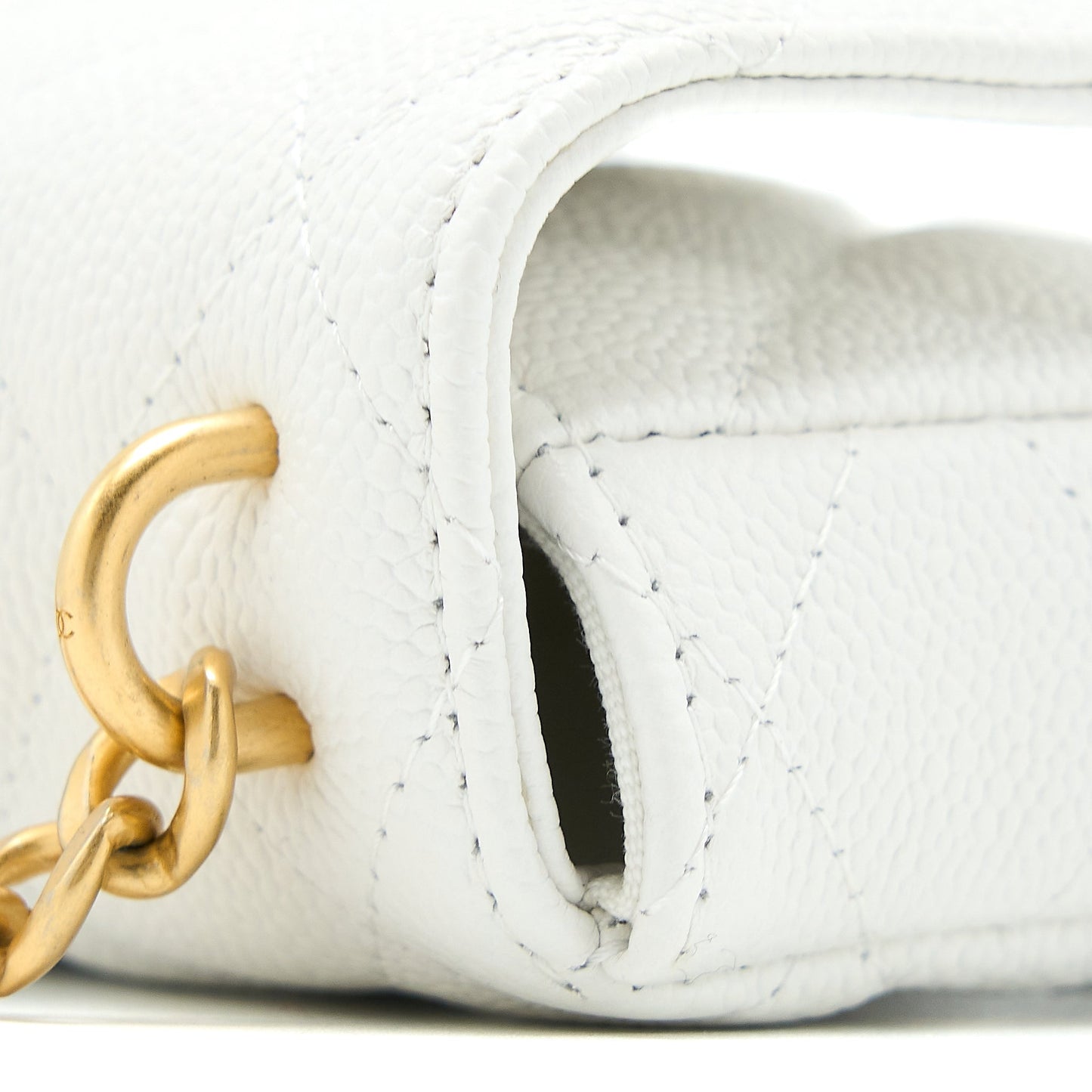 Chanel 23C Coco Love Mini Flap Bag with Chain Caviar White Brushed  (Microchip)