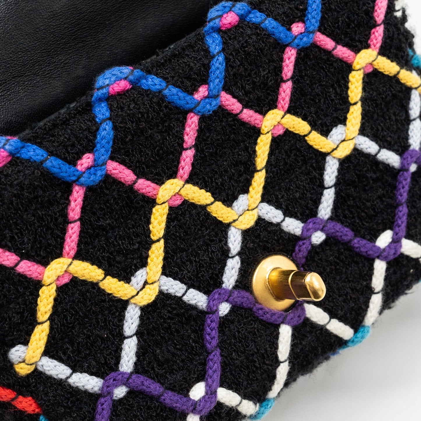 Chanel 22S pearl crush mini square flap bag fabric / tweed black / multicolor  (microchip)