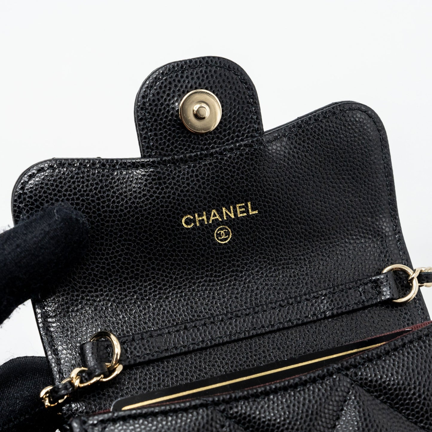 Chanel Card Holder With Chain Caviar Black L