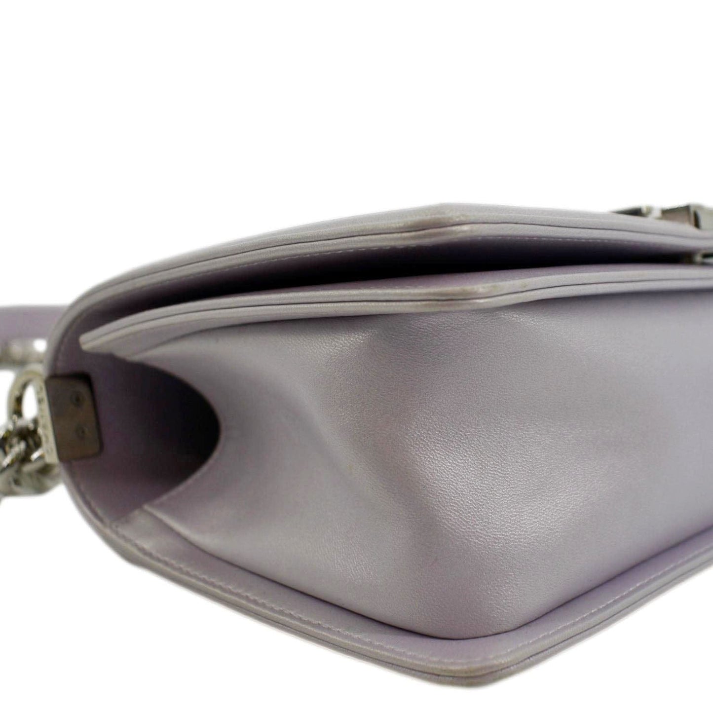 CHANEL Medium Boy Flap Metallic Chevron Shoulder Bag Light Purple