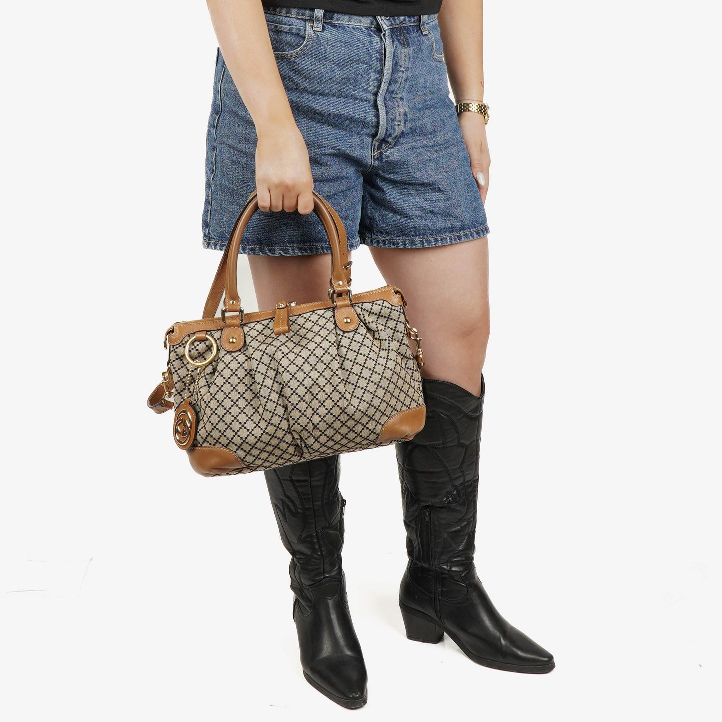 Gucci Diamante Canvas Sukey Shoulder Hobo Bag