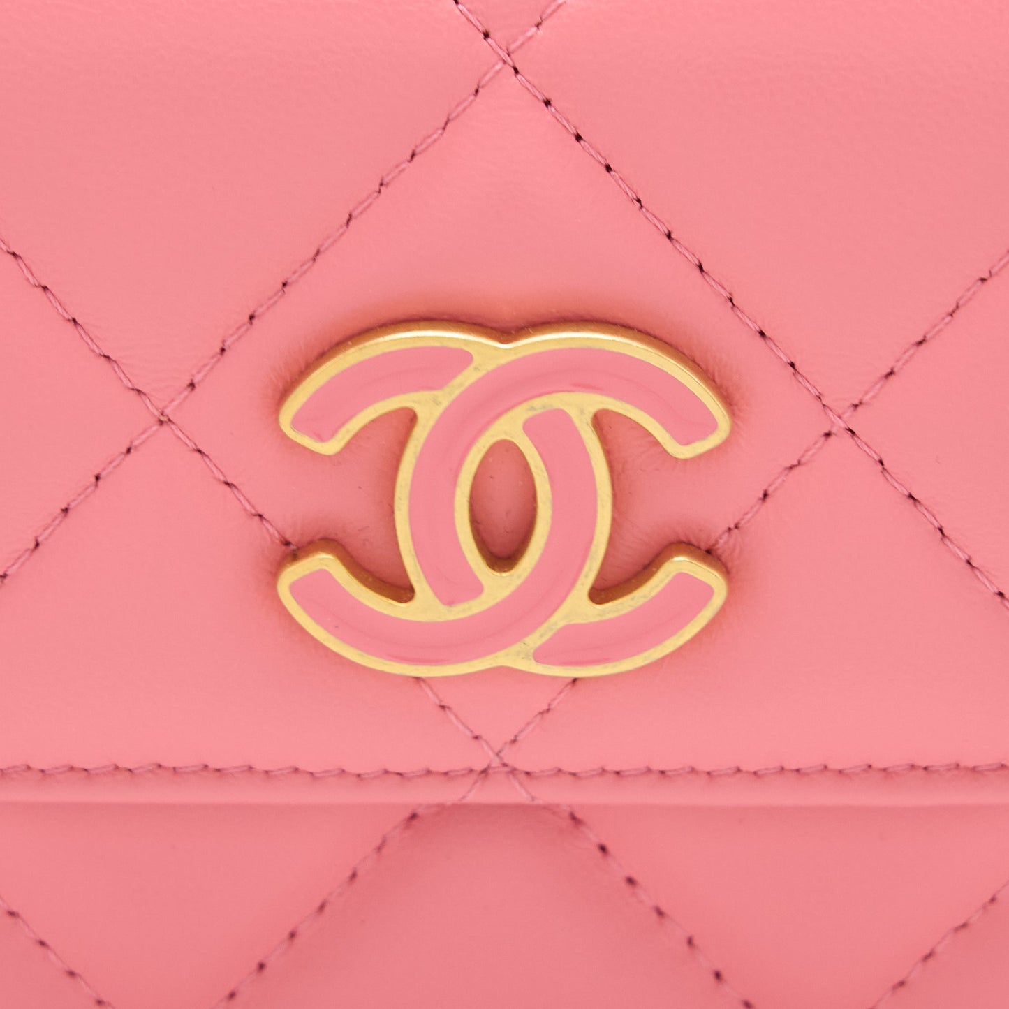 Chanel Mini Flap Waist Bag Enamel Logo Lambskin Pink