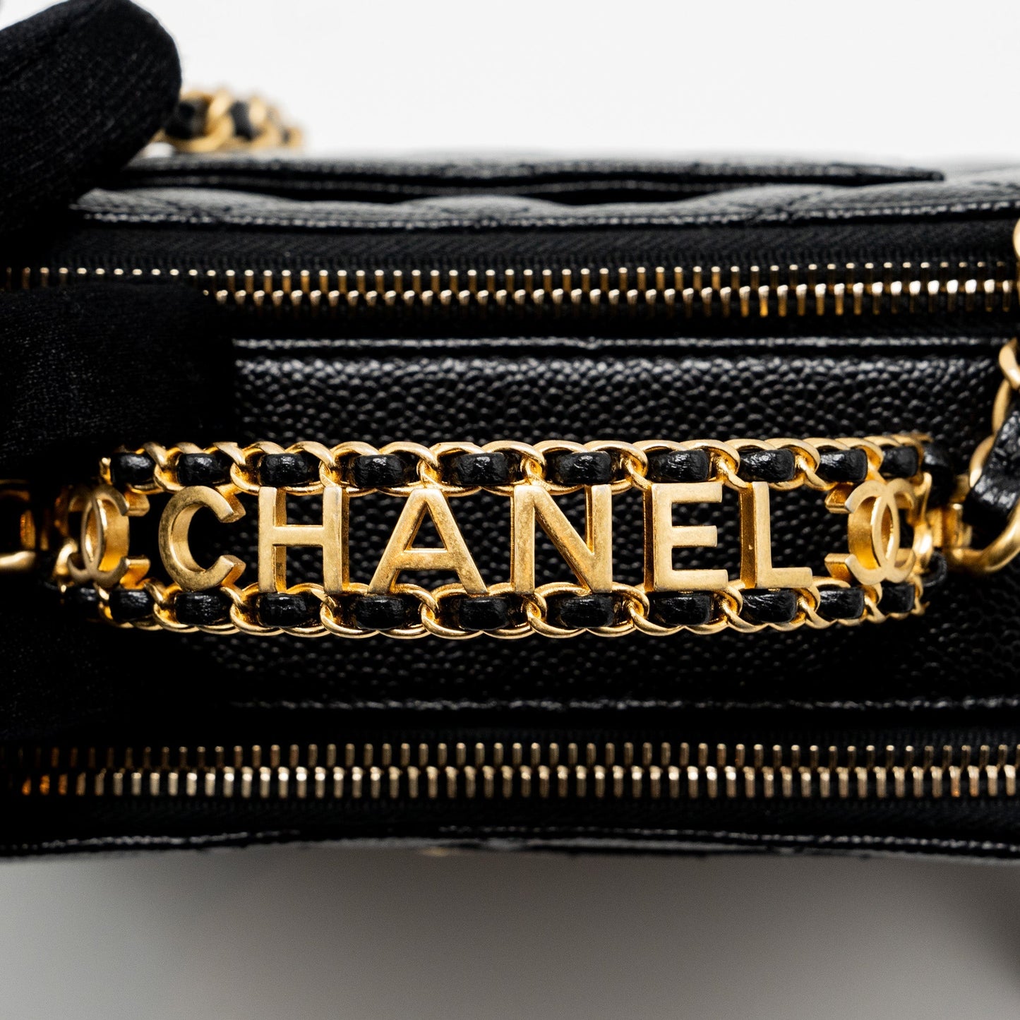 Chanel 22S Letter Top Handle Small Vanity Case Caviar Black Brushed  (Microchip)