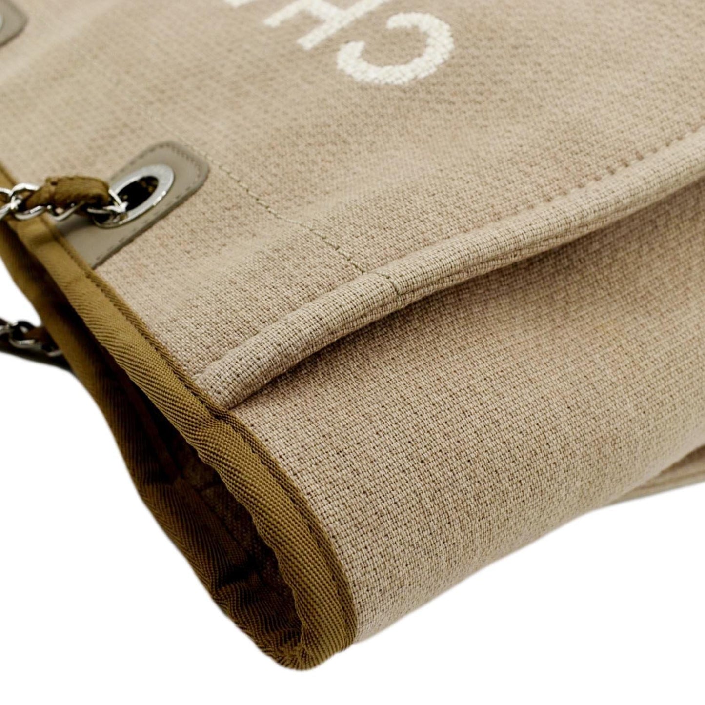 CHANEL Deauville Canvas Tote Bag Beige