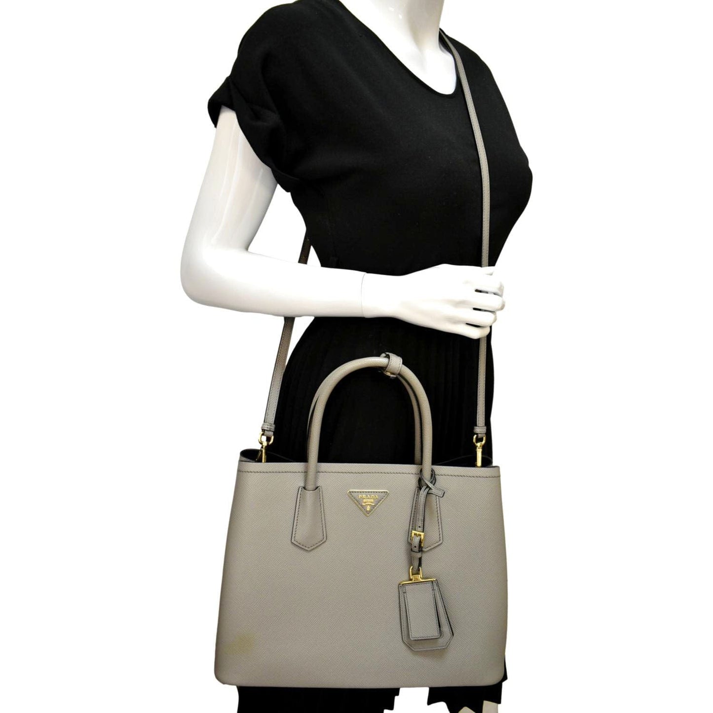 PRADA Double Handle Saffiano Leather Tote Bag Grey