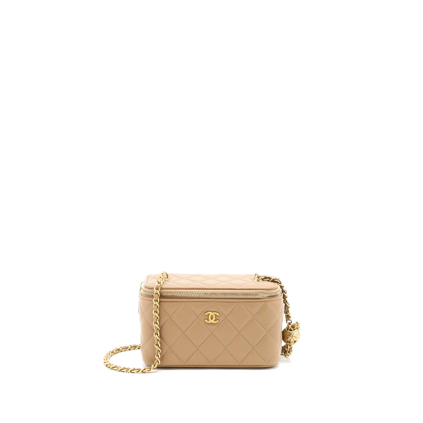 Chanel Pearl Crush Long Vanity Case Lambskin Dark Beige