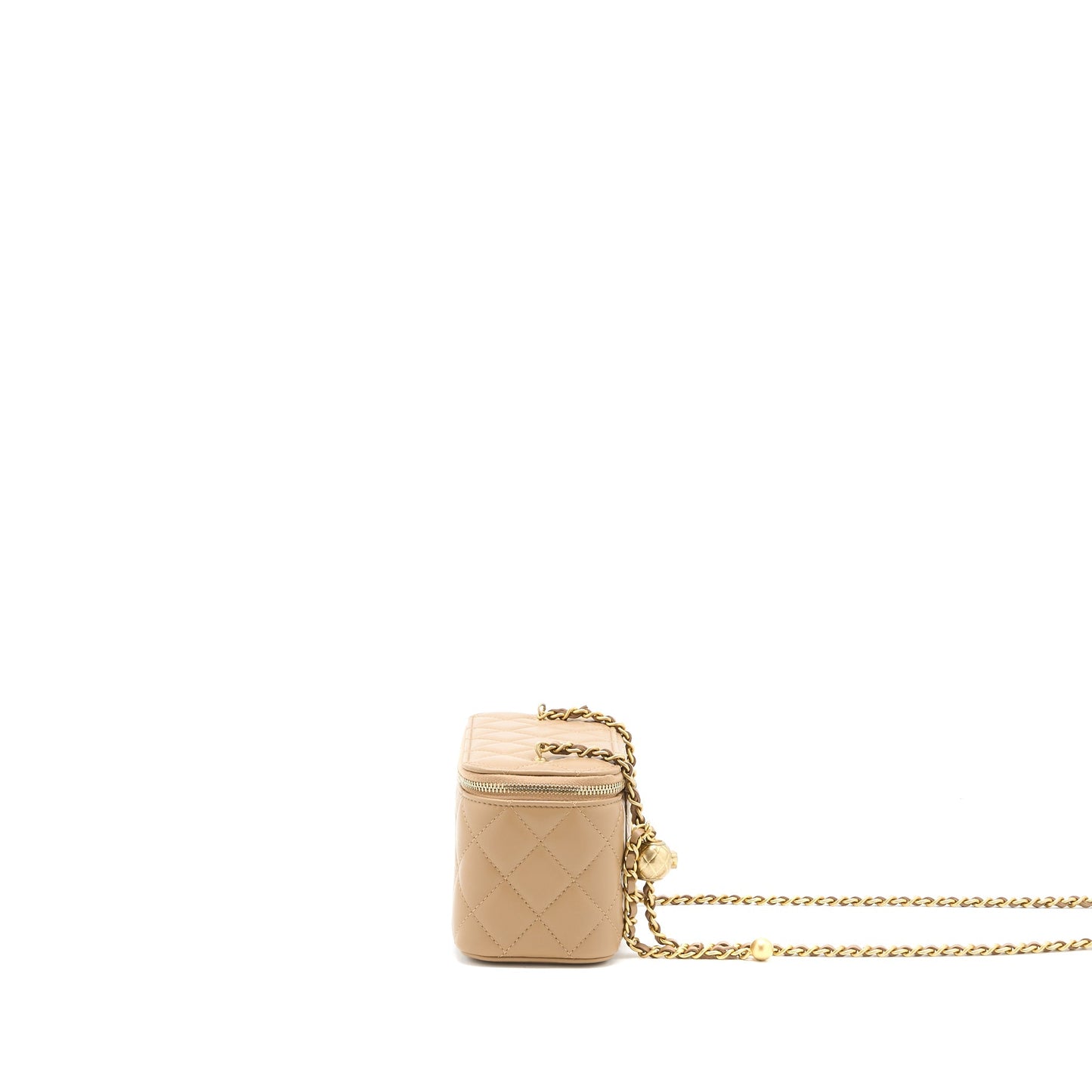 Chanel Pearl Crush Long Vanity Case Lambskin Dark Beige