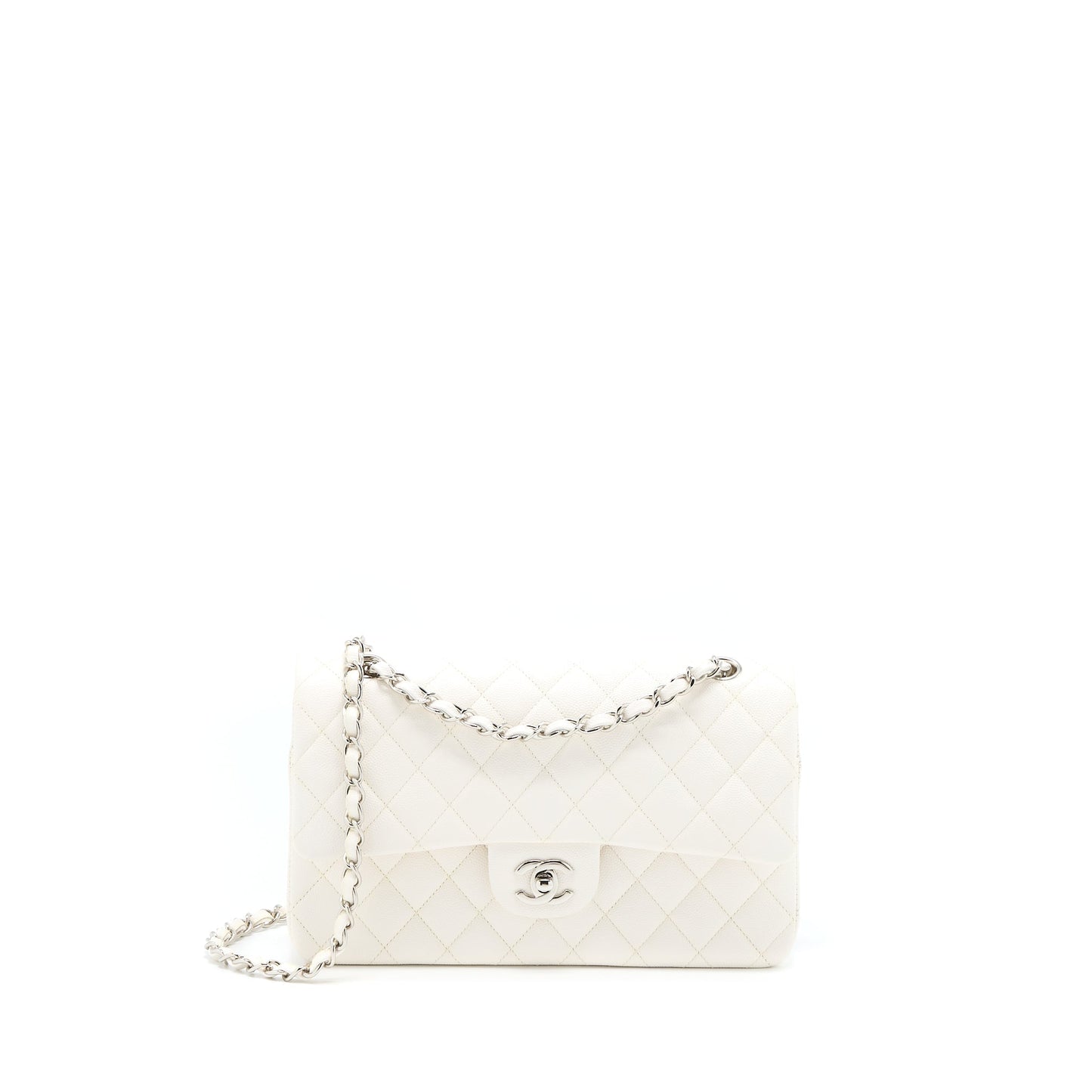 Chanel Medium Classic Double Flap Bag Caviar White  (Microchip)