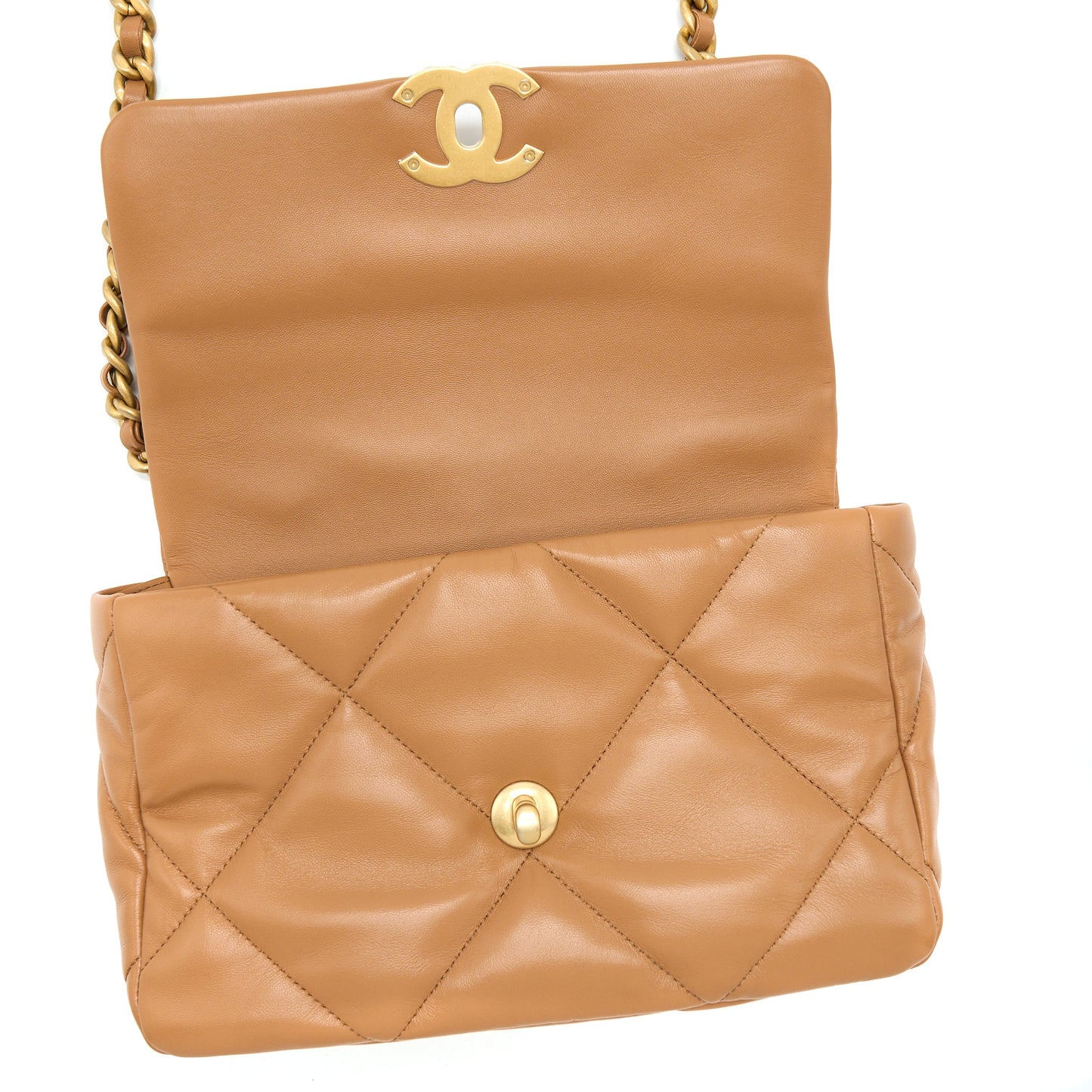 Chanel 22A Small 19 Bag Lambskin Caramel  (Microchip)