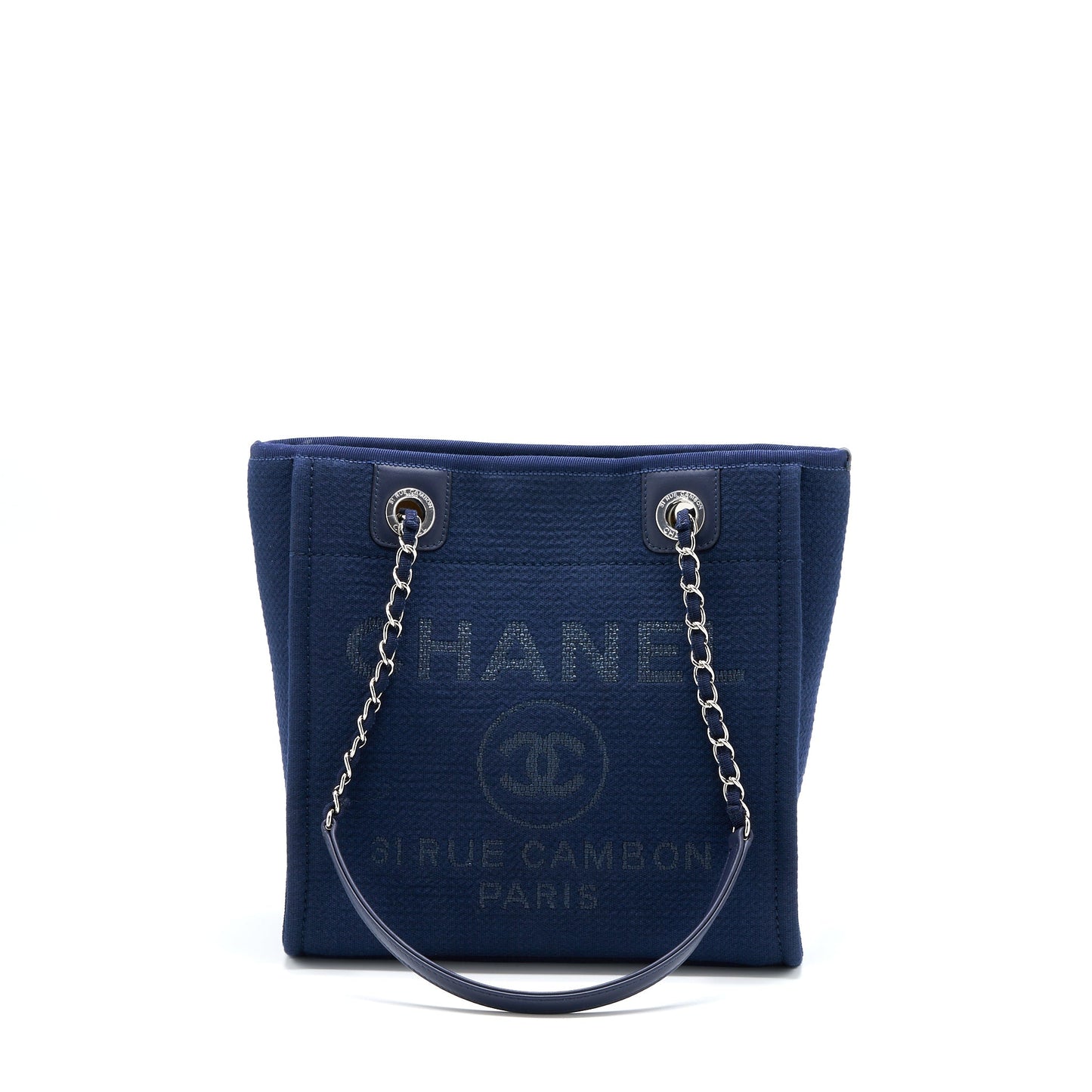 Chanel PM Deauville Tote Bag Canvas Navy  (Microchip)
