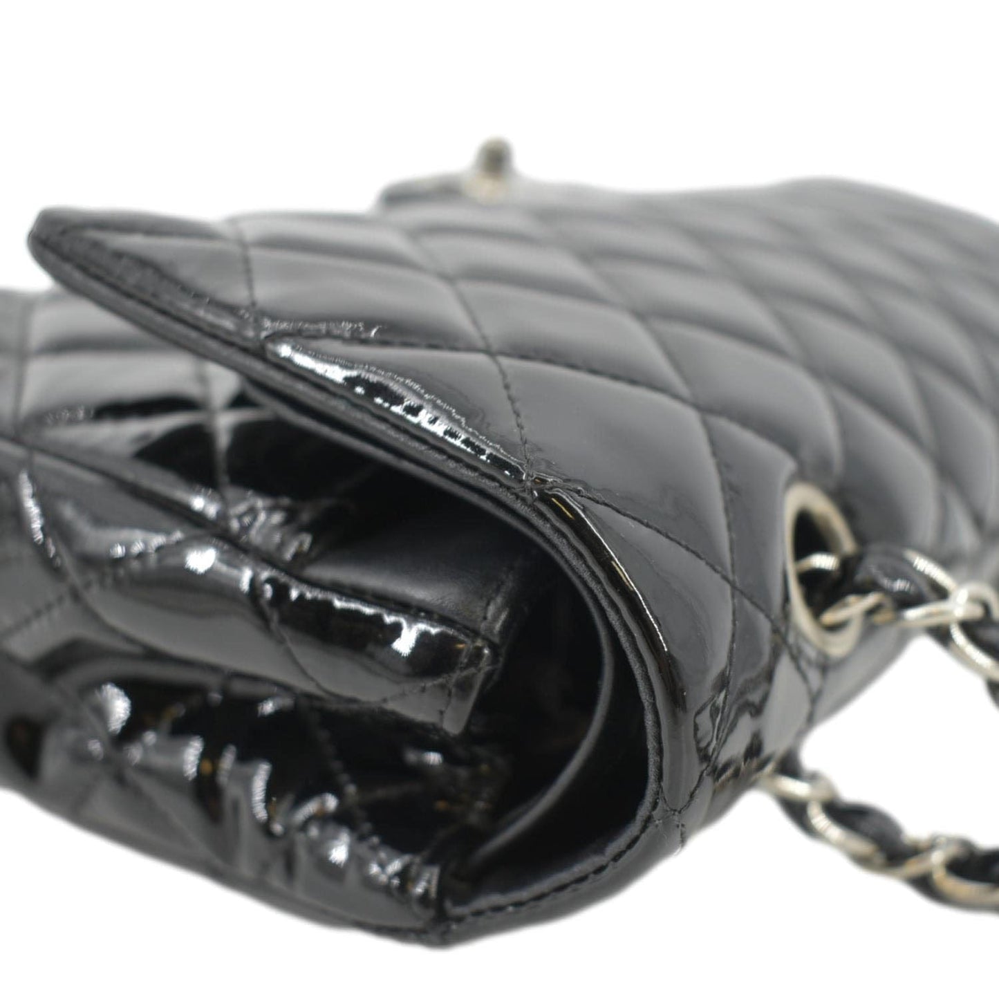 CHANEL Classic Medium Double Flap Patent Leather Shoulder Bag Black