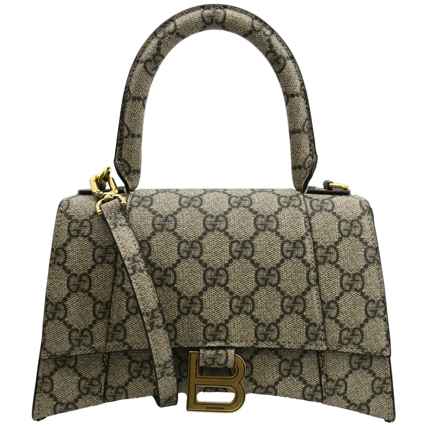 GUCCI x Balenciaga Hourglass GG Supreme Canvas Shoulder Bag Beige