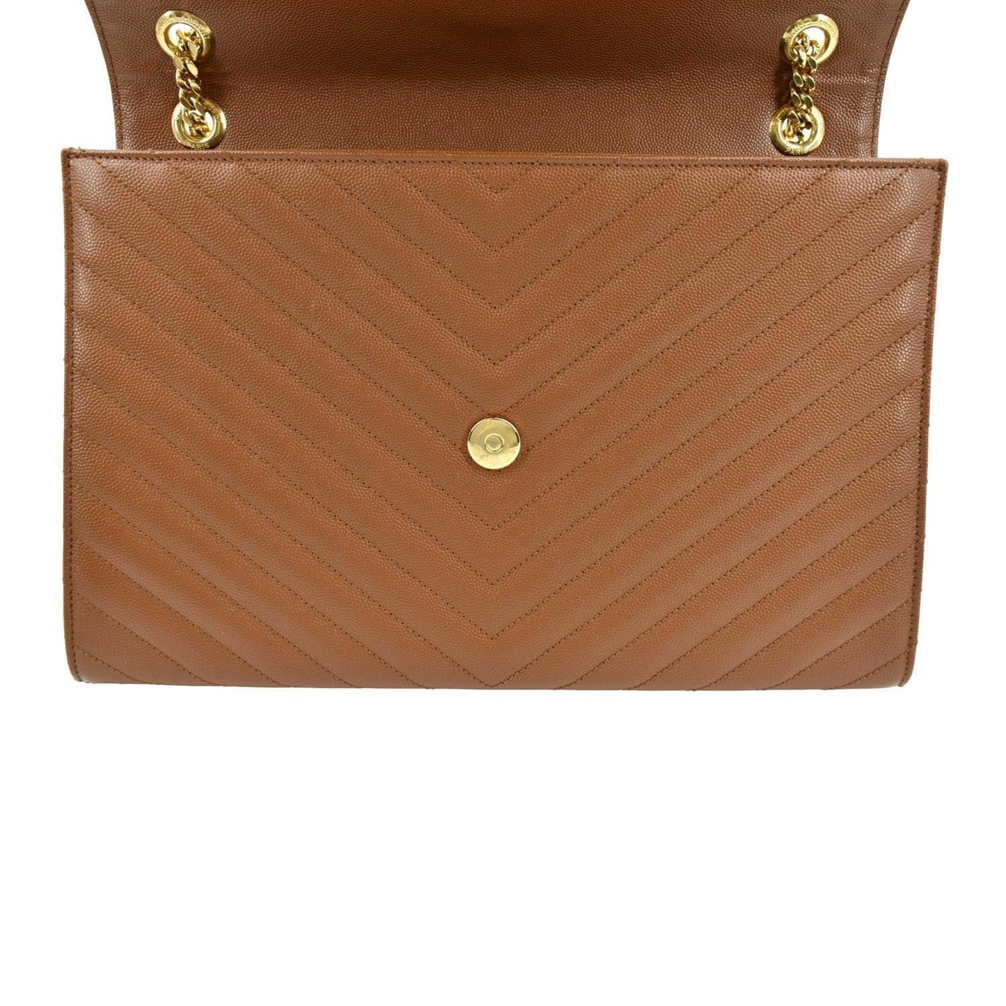 YVES SAINT LAURENT Large Envelope Mix Matelasse Leather Chain Shoulder Bag Dark Natural