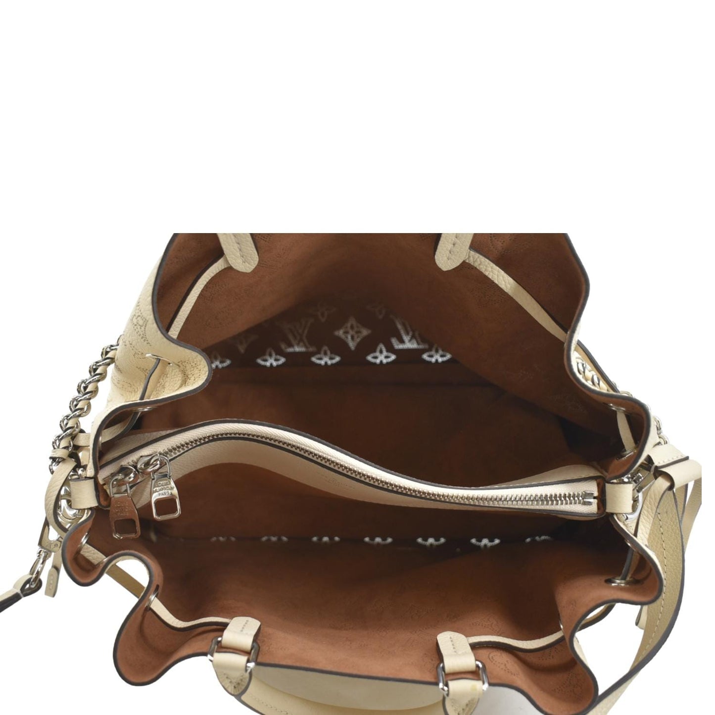 LOUIS VUITTON Bella Mahina Calf Leather Tote Shoulder Bag Cream