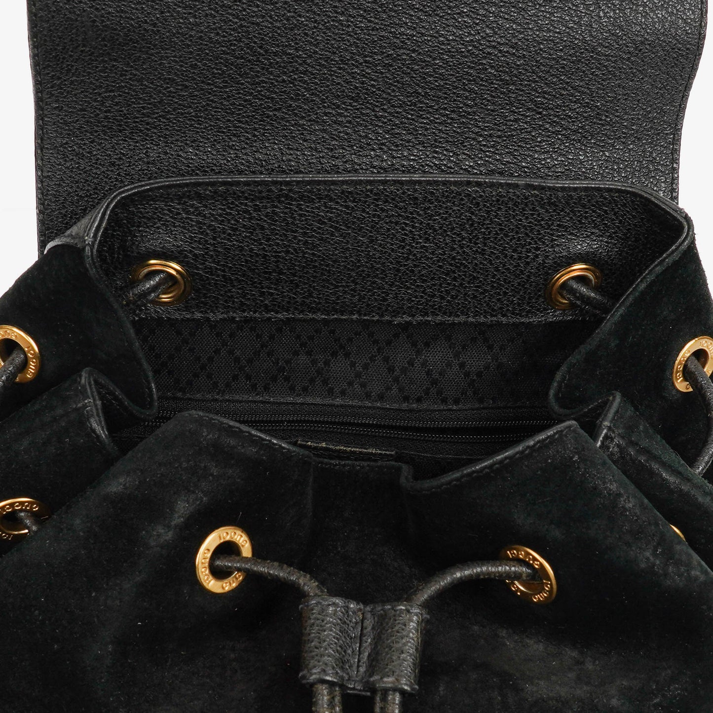 Gucci Vintage Black Suede and Leather Bamboo Backpack