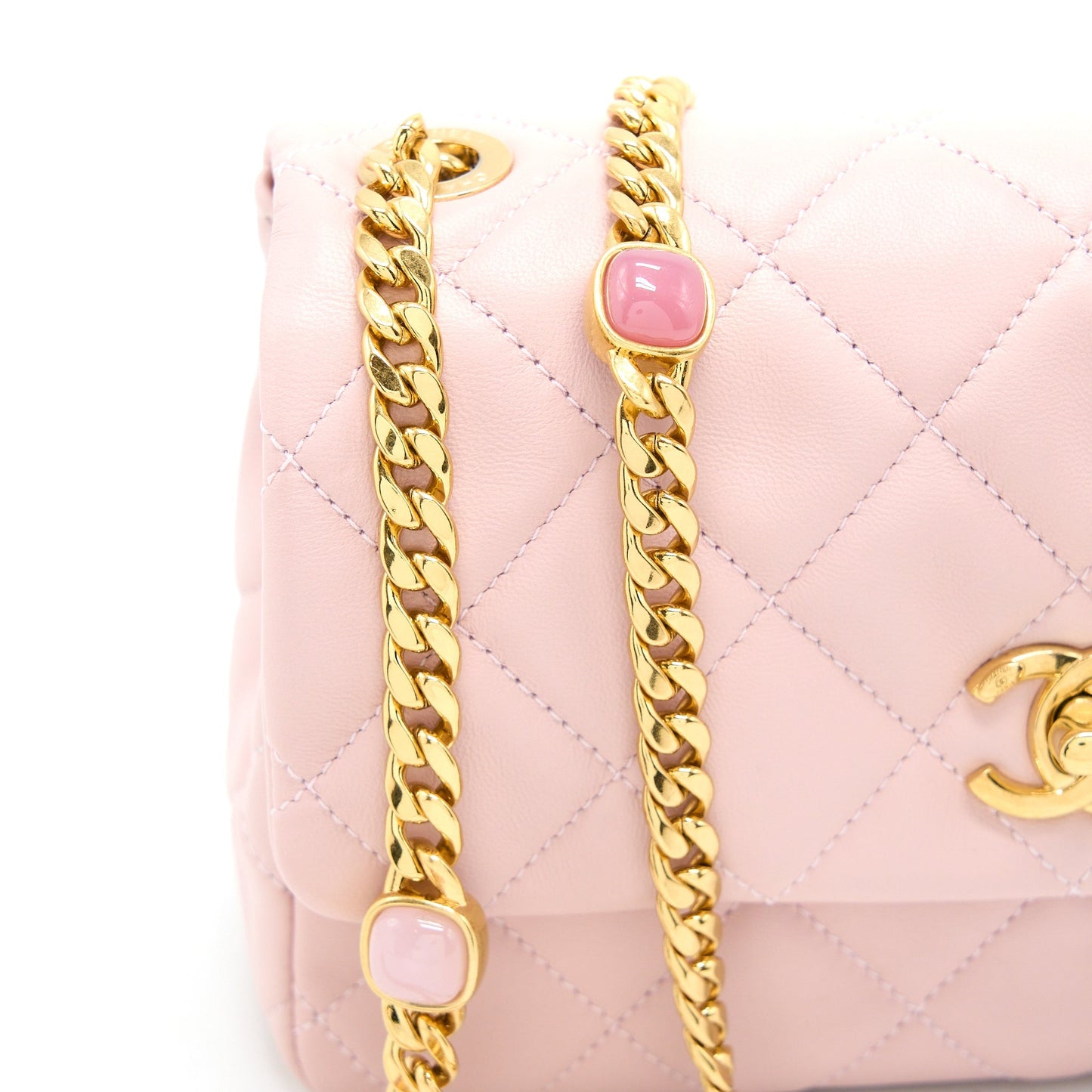 Chanel 22B Small Flap Bag With Gem Chain Lambskin Pink  (Microchip)