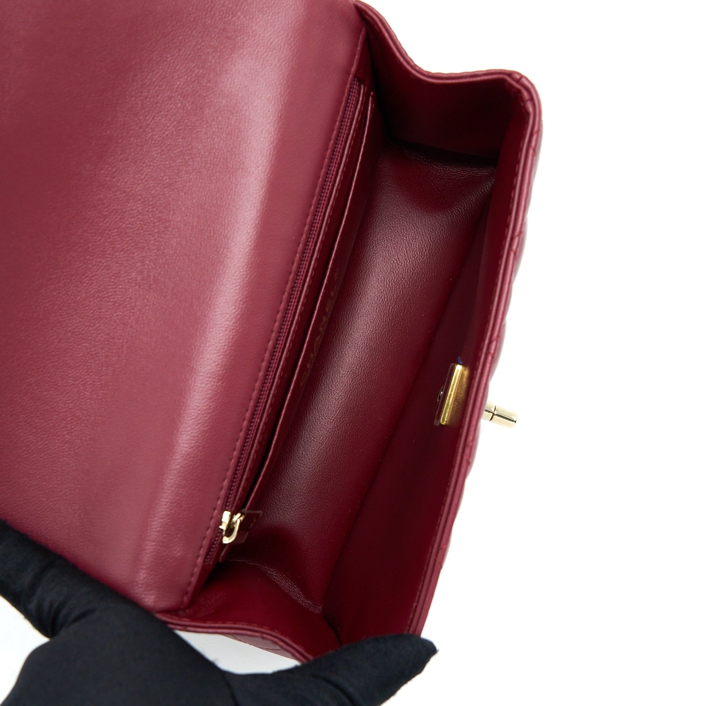 Chanel 22A Top Handle Mini Rectangular Flap Bag Lambskin Burgundy L