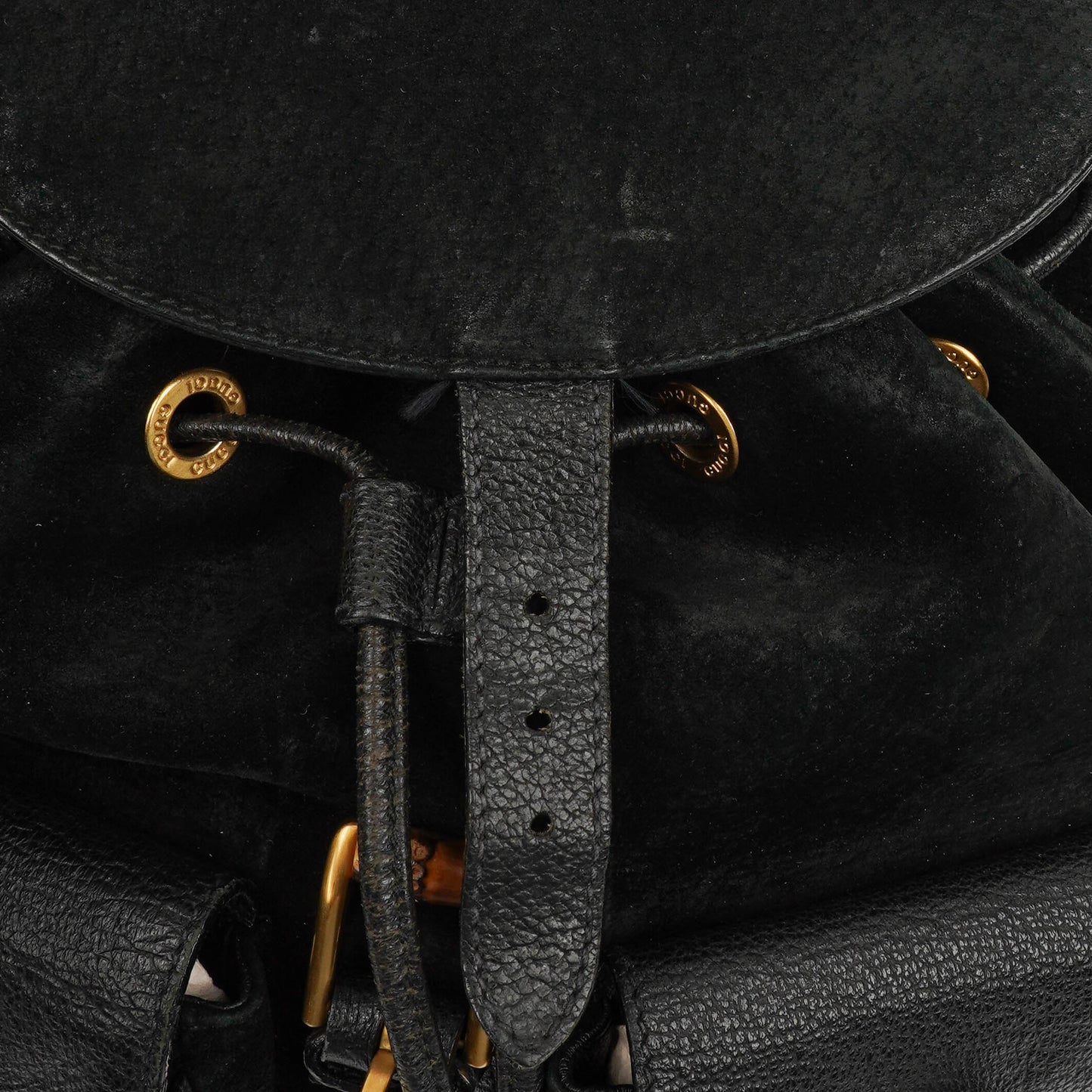 Gucci Vintage Black Suede and Leather Bamboo Backpack