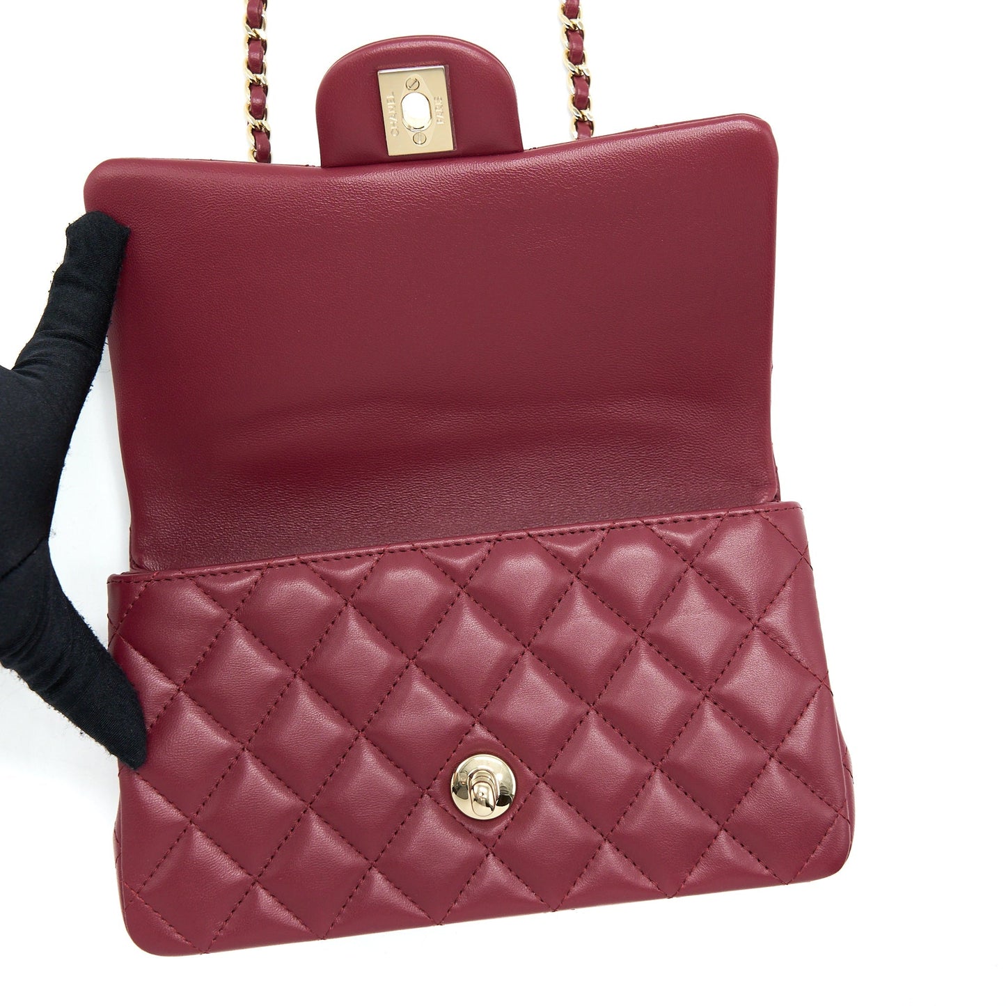 Chanel 22A Top Handle Mini Rectangular Flap Bag Lambskin Burgundy L