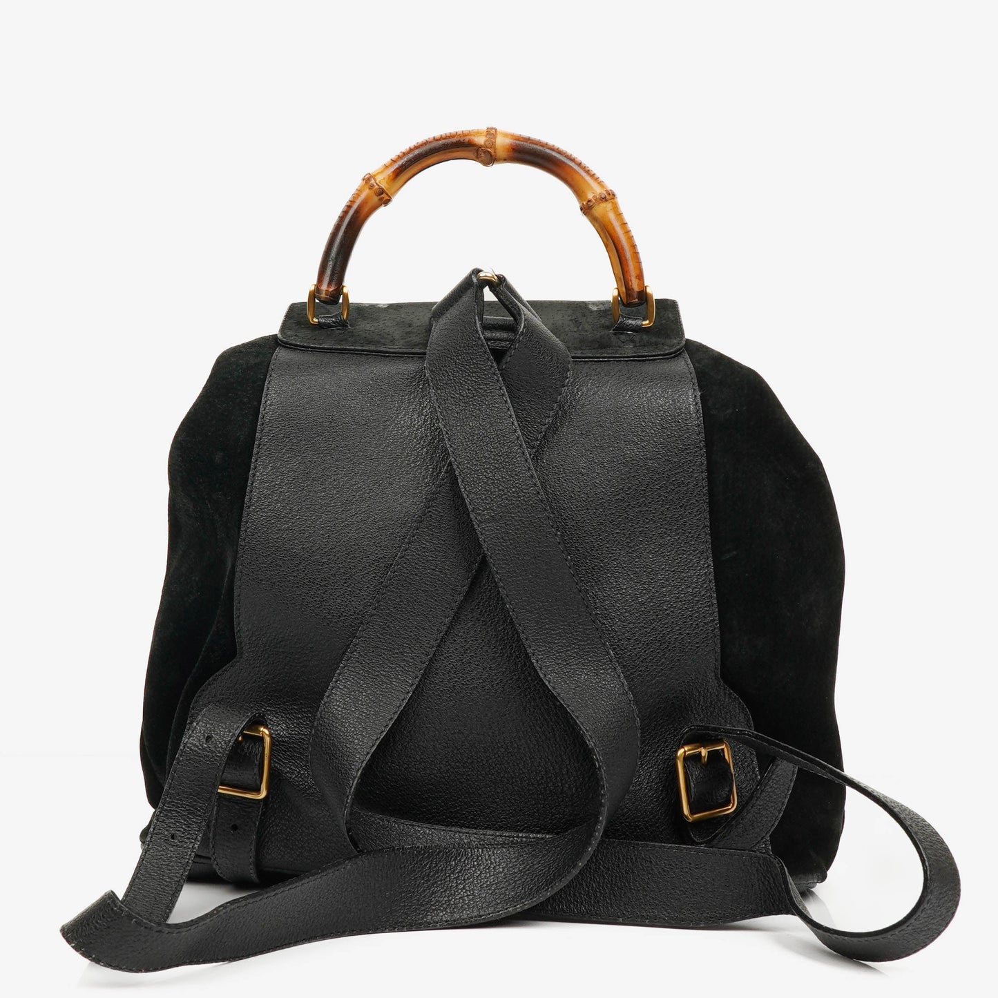 Gucci Vintage Black Suede and Leather Bamboo Backpack