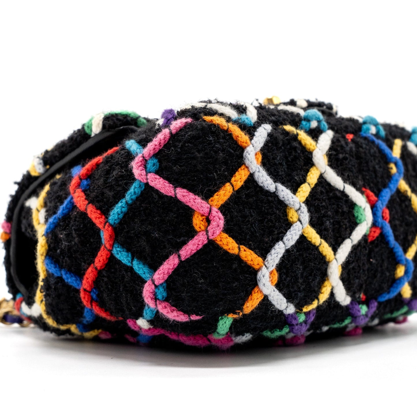 Chanel 22S pearl crush mini square flap bag fabric / tweed black / multicolor  (microchip)