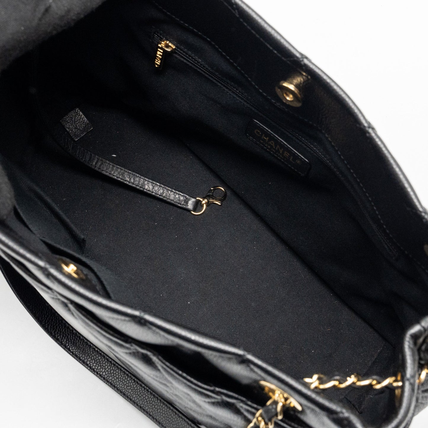 Chanel quilted shoulder shopping tote bag caviar black