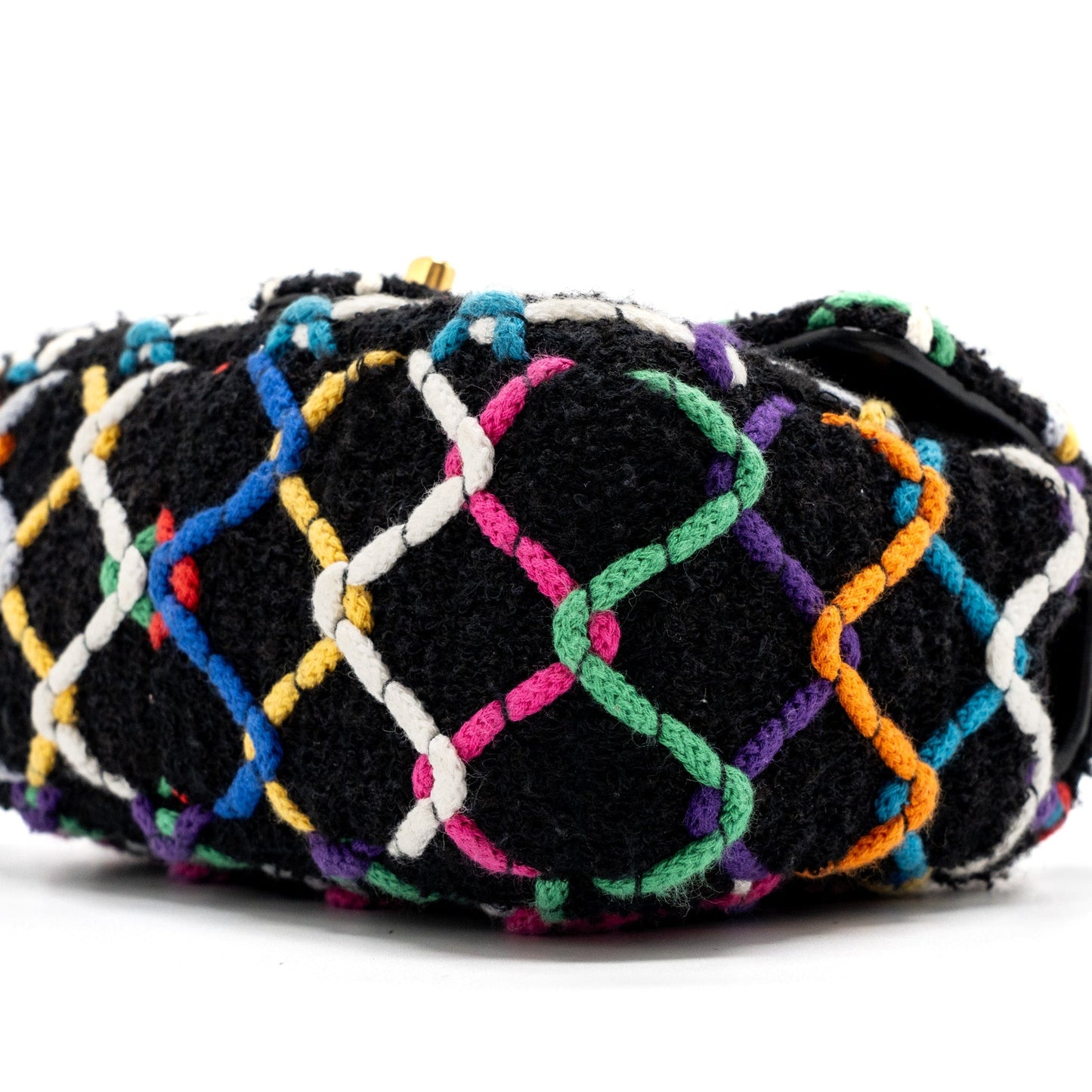 Chanel 22S pearl crush mini square flap bag fabric / tweed black / multicolor  (microchip)