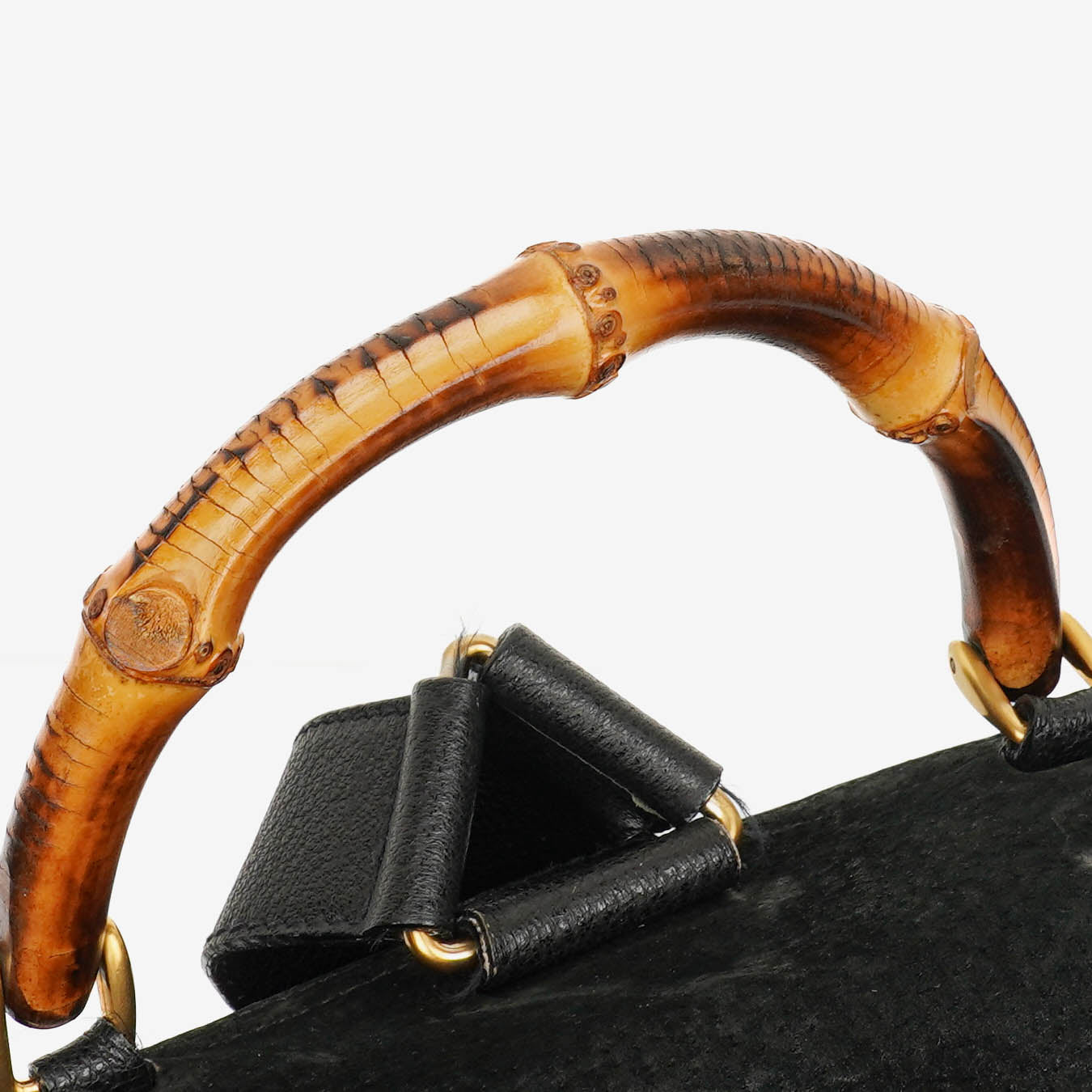 Gucci Vintage Black Suede and Leather Bamboo Backpack