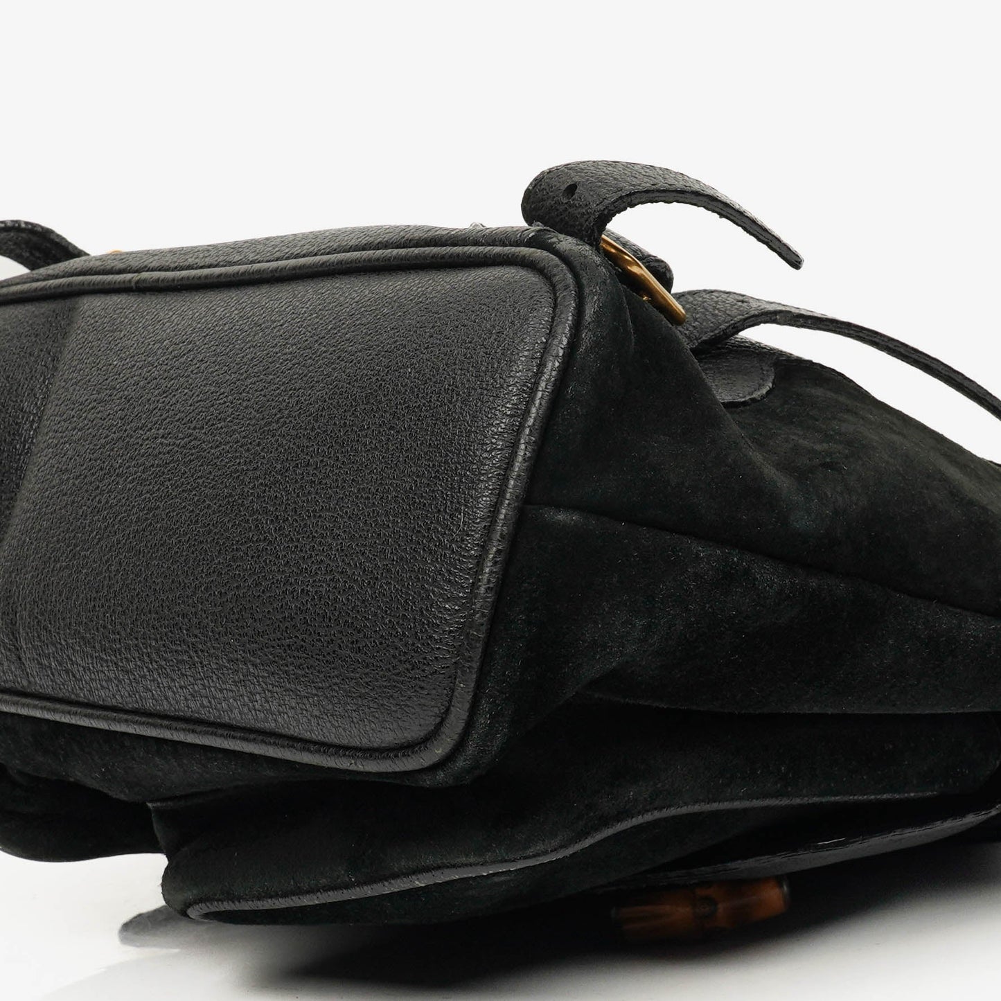 Gucci Vintage Black Suede and Leather Bamboo Backpack