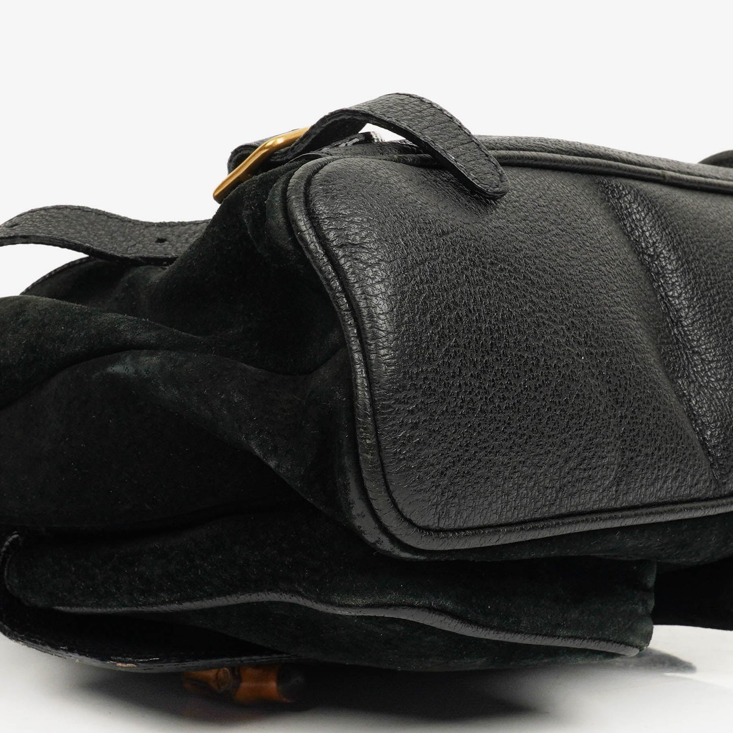 Gucci Vintage Black Suede and Leather Bamboo Backpack