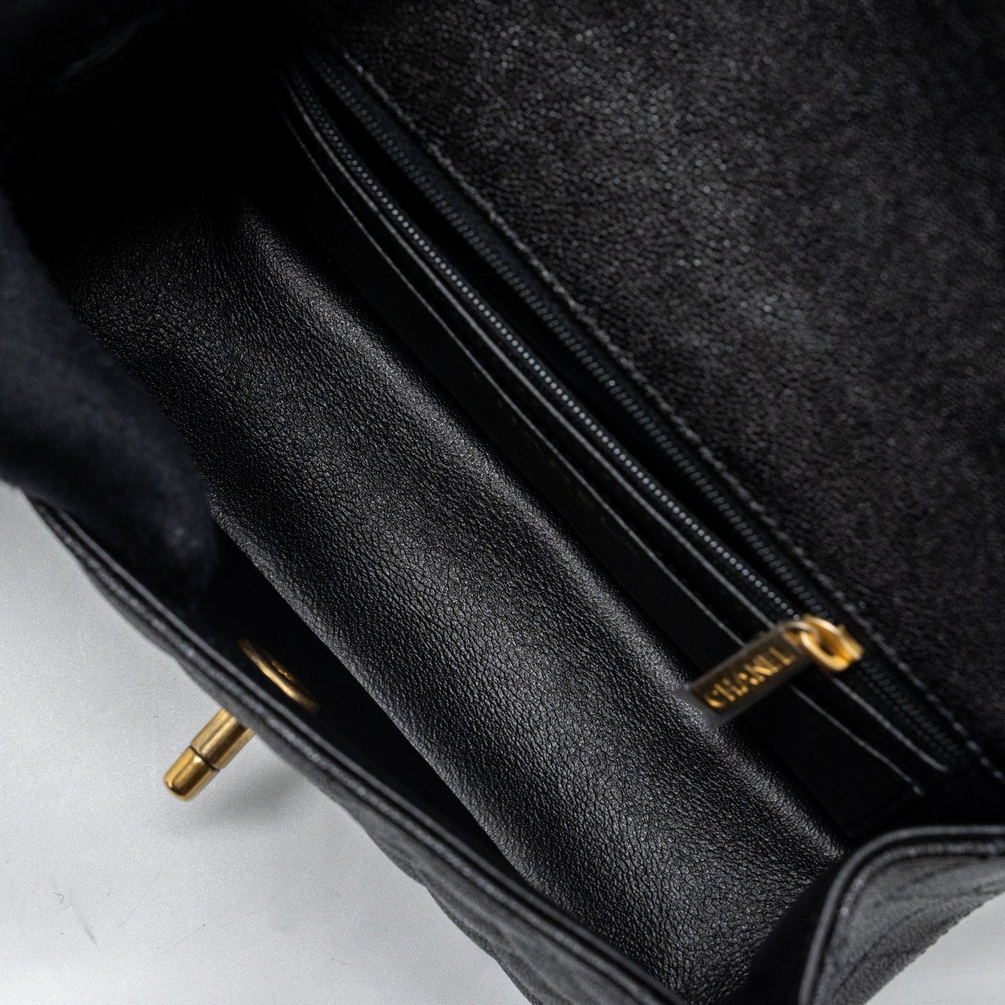 Chanel top handle mini rectangular flap bag caviar black