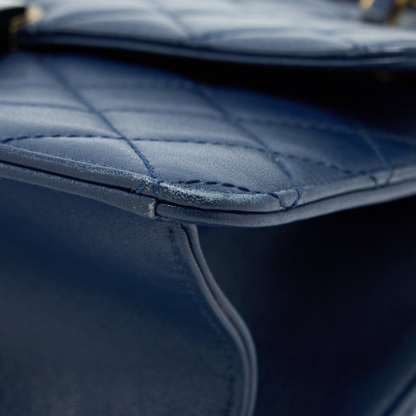 Chanel Quilted Shoulder Bag Goatskin Blue Ruthenium