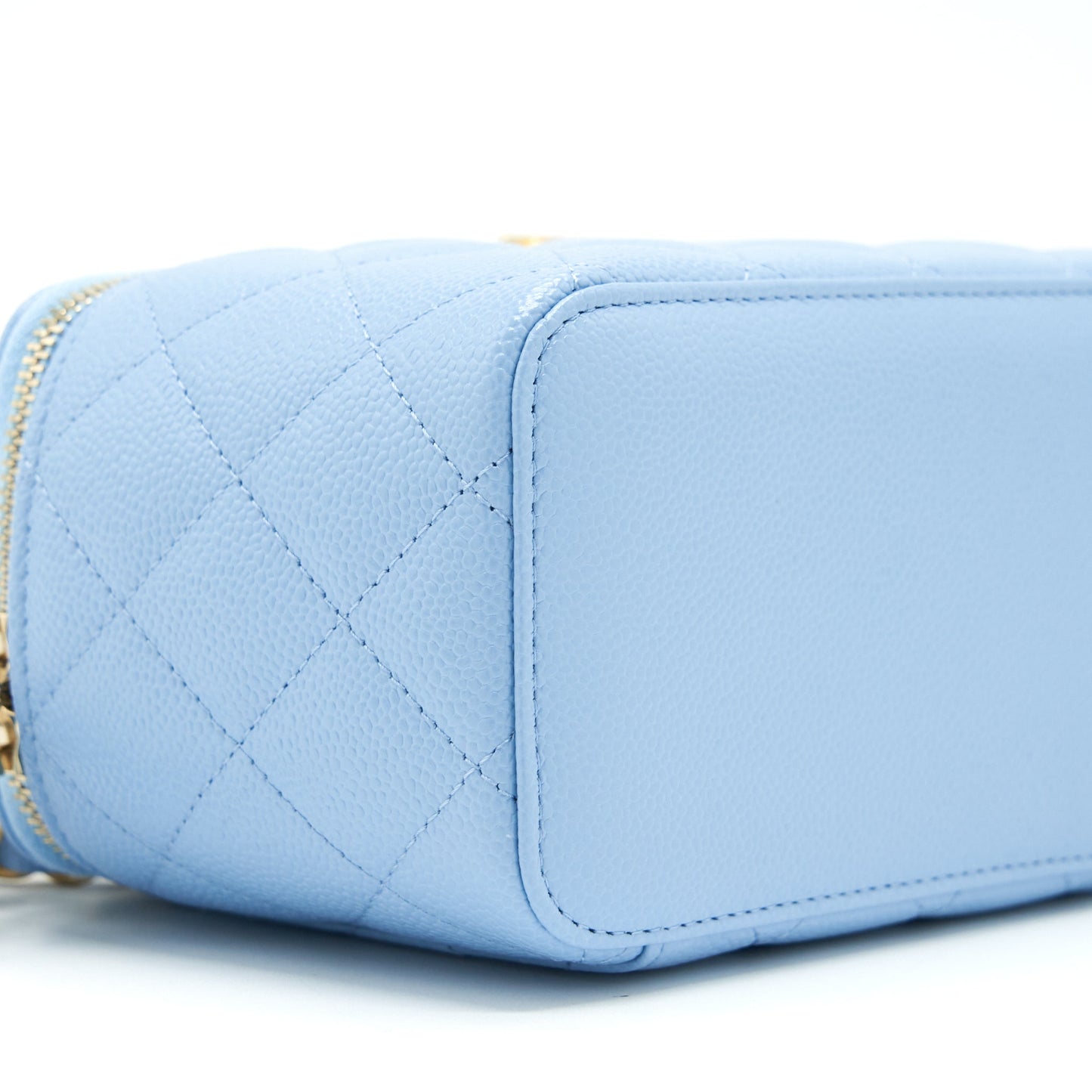 Chanel 22S Letter Logo Top Handle Long Vanity With Chain Caviar Light Blue