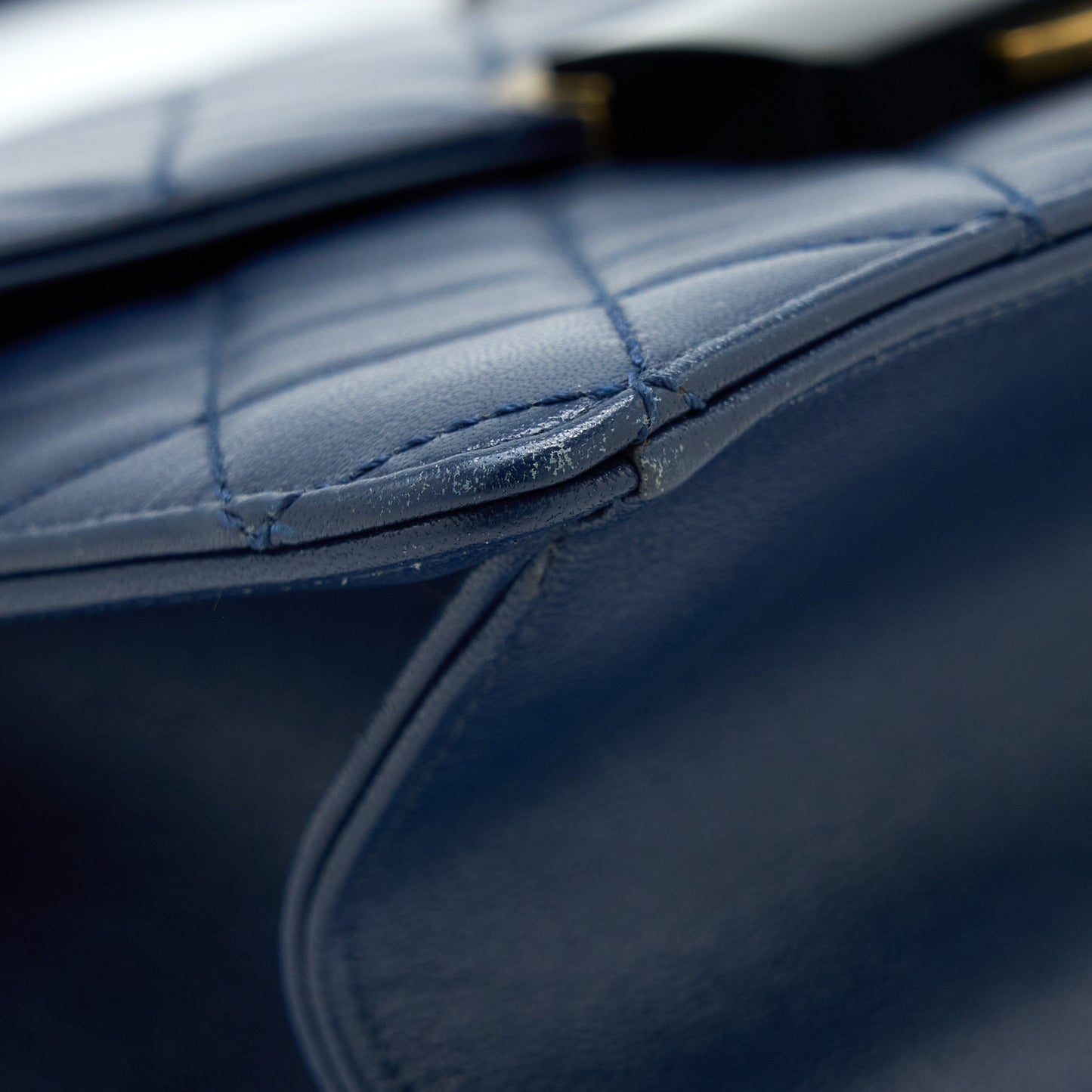 Chanel Quilted Shoulder Bag Goatskin Blue Ruthenium