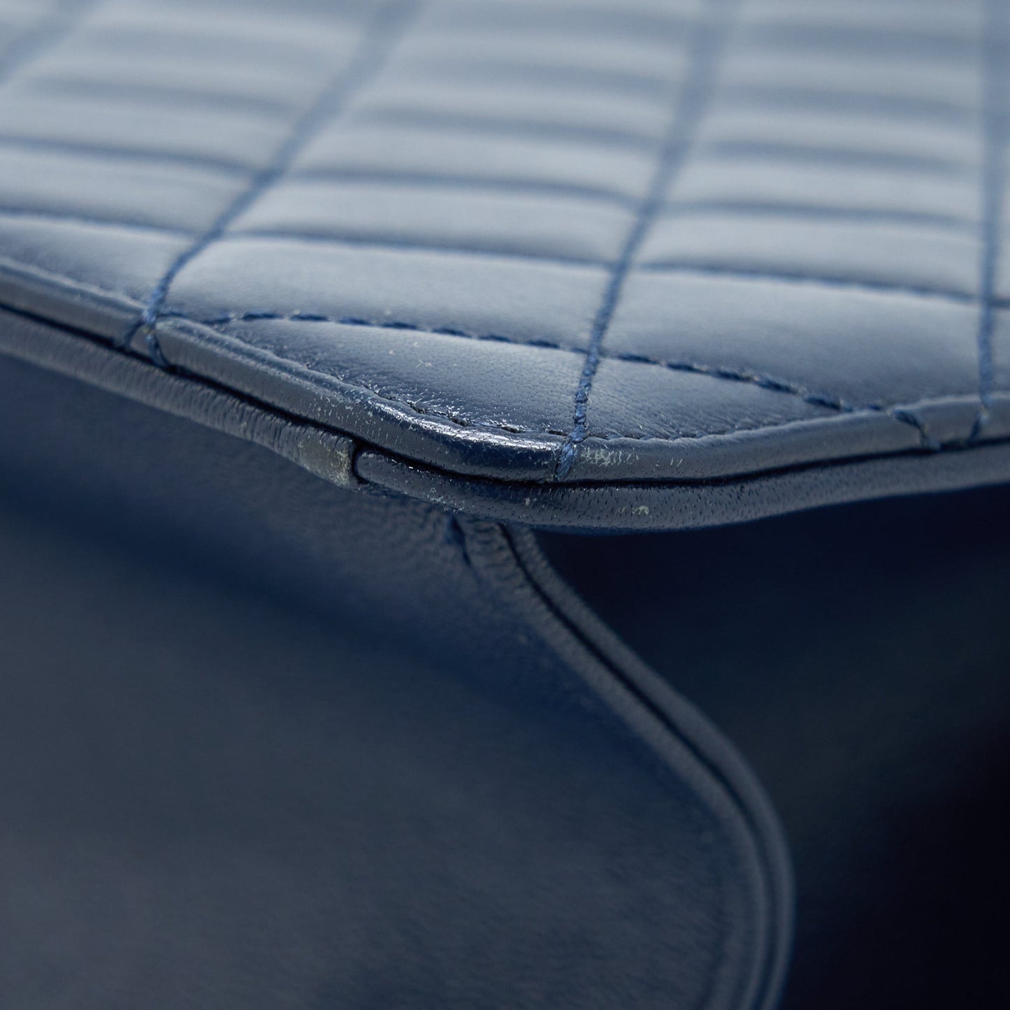 Chanel Quilted Shoulder Bag Goatskin Blue Ruthenium