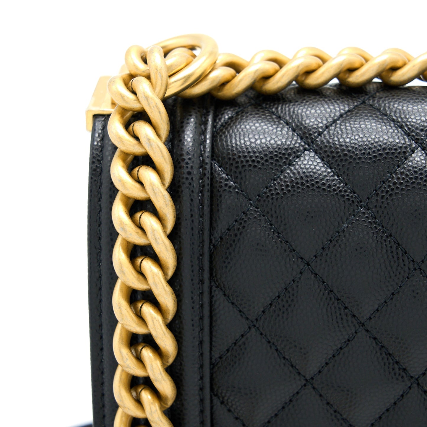 Chanel Medium Boy Bag Caviar Black Brushed  (Microchip)