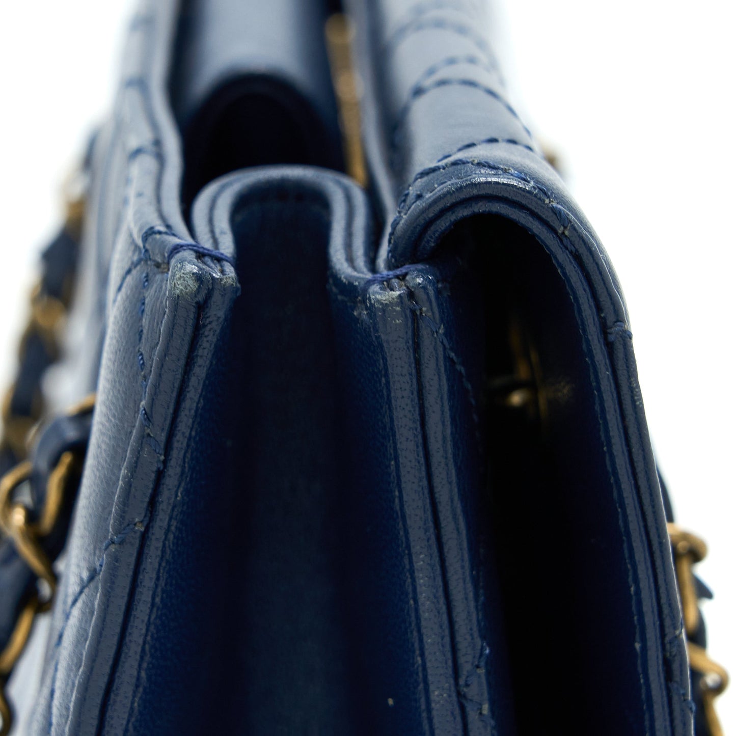 Chanel Quilted Shoulder Bag Goatskin Blue Ruthenium