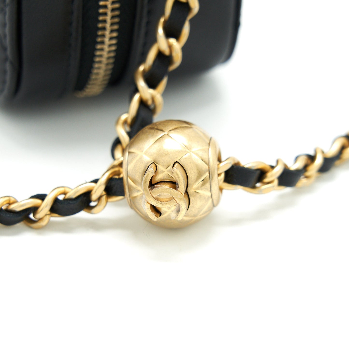 Chanel 22C Pearl Crush Mini Camera Case With Chain Black Lambskin