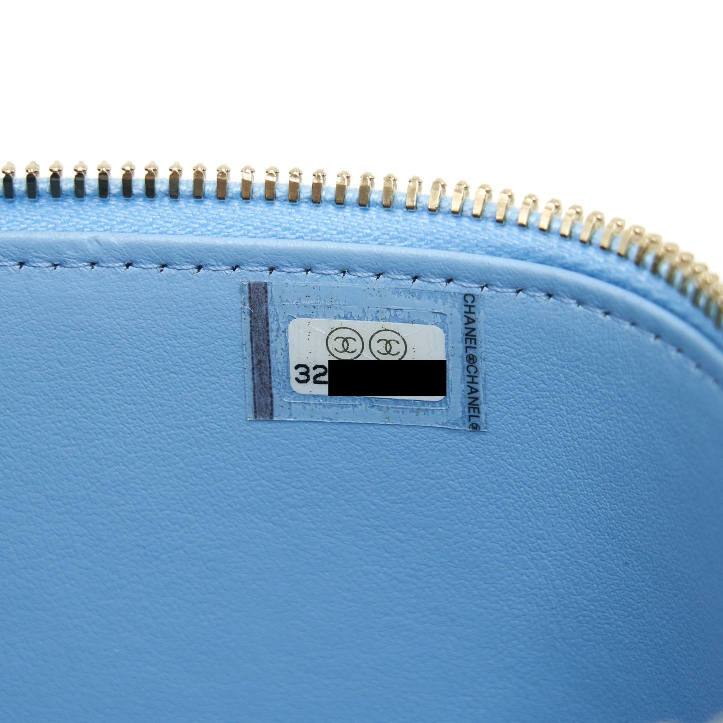 Chanel 22S Letter Logo Top Handle Long Vanity With Chain Caviar Light Blue
