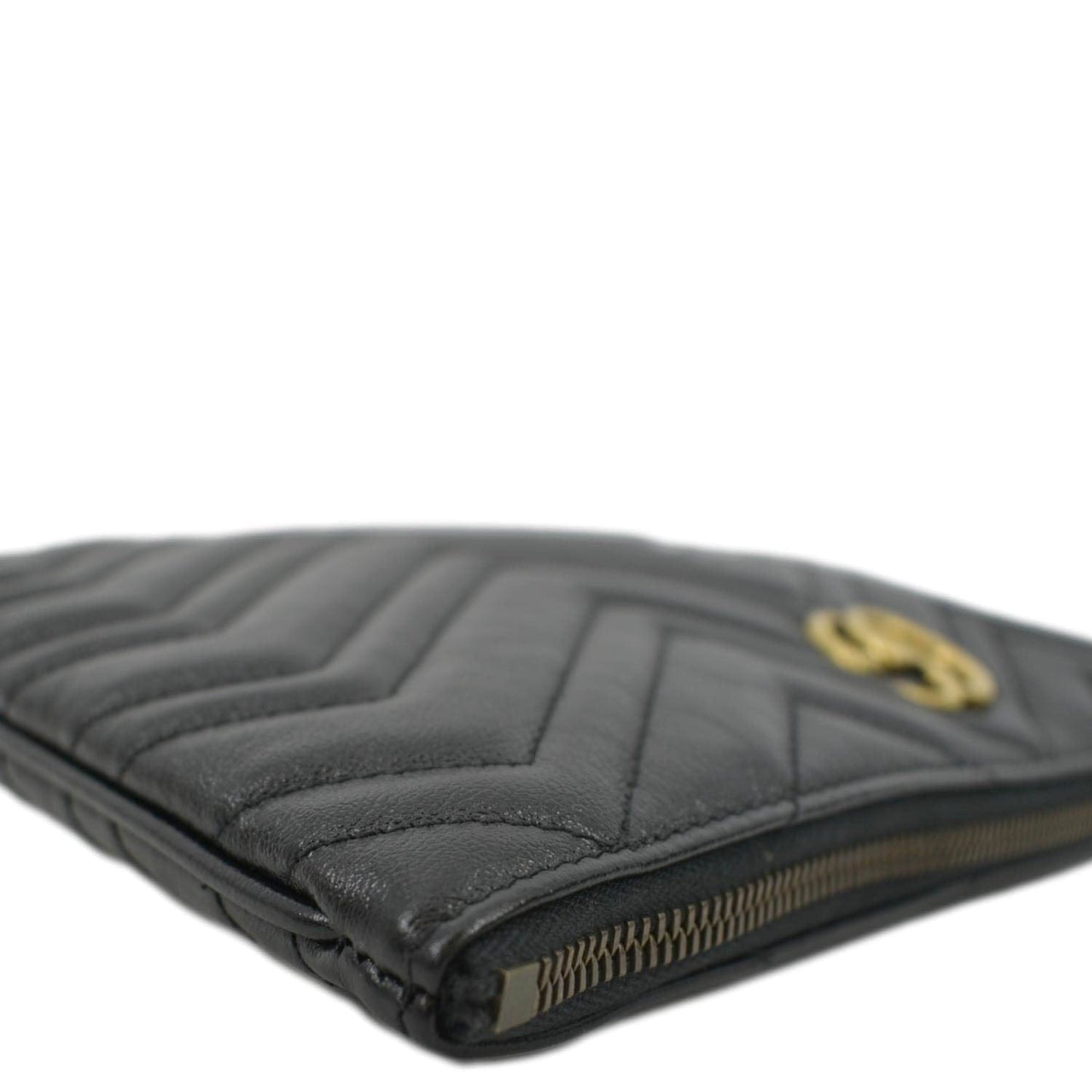 GUCCI GG Marmont Matelasse Chevron Leather Pouch Black 525541