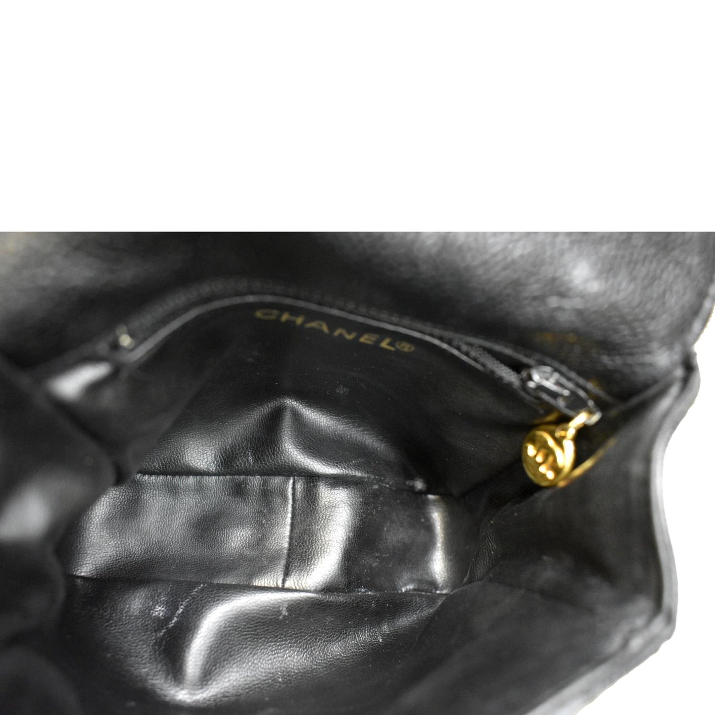 CHANEL Round Flap  Quilted Caviar Leather Crossbody Bag Black