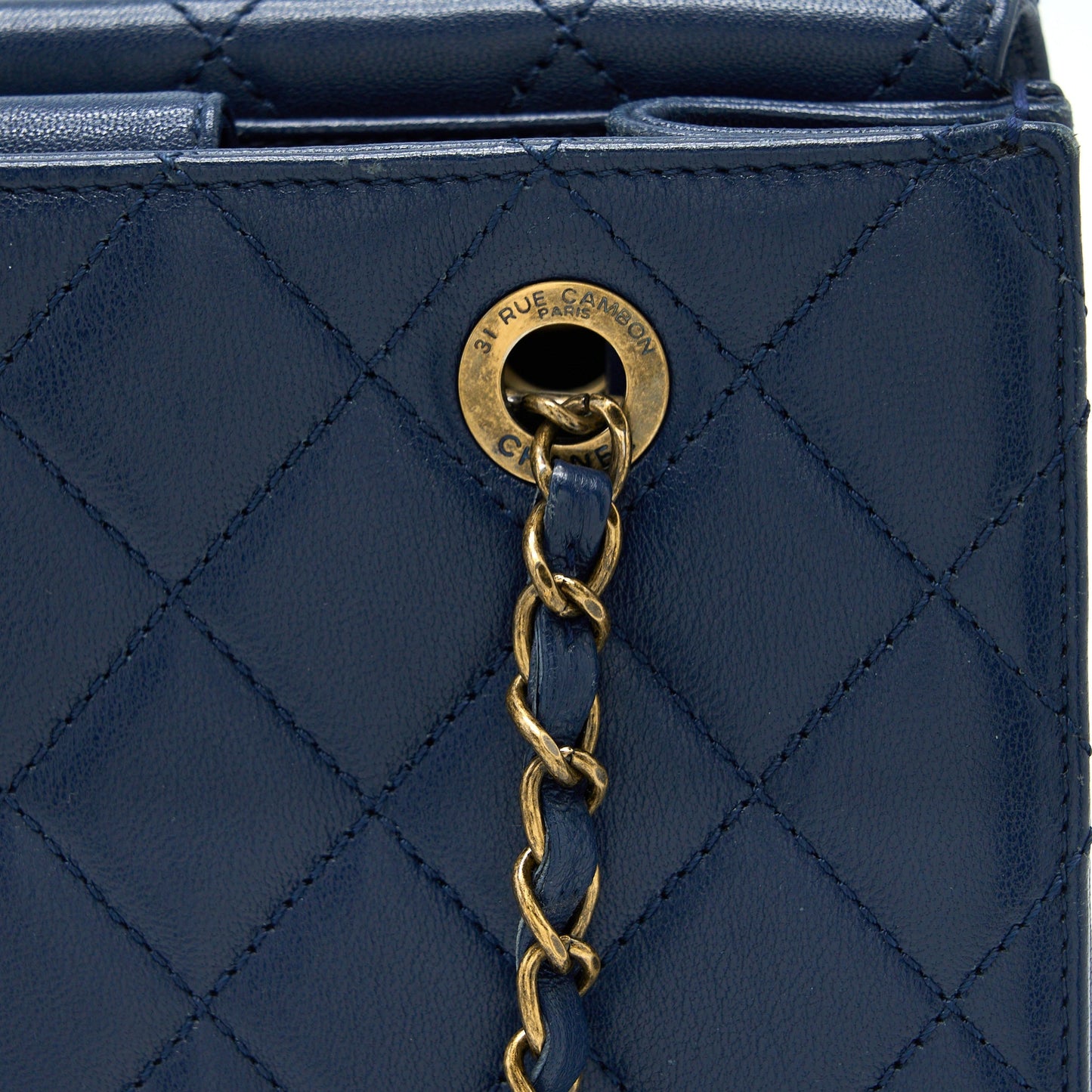 Chanel Quilted Shoulder Bag Goatskin Blue Ruthenium