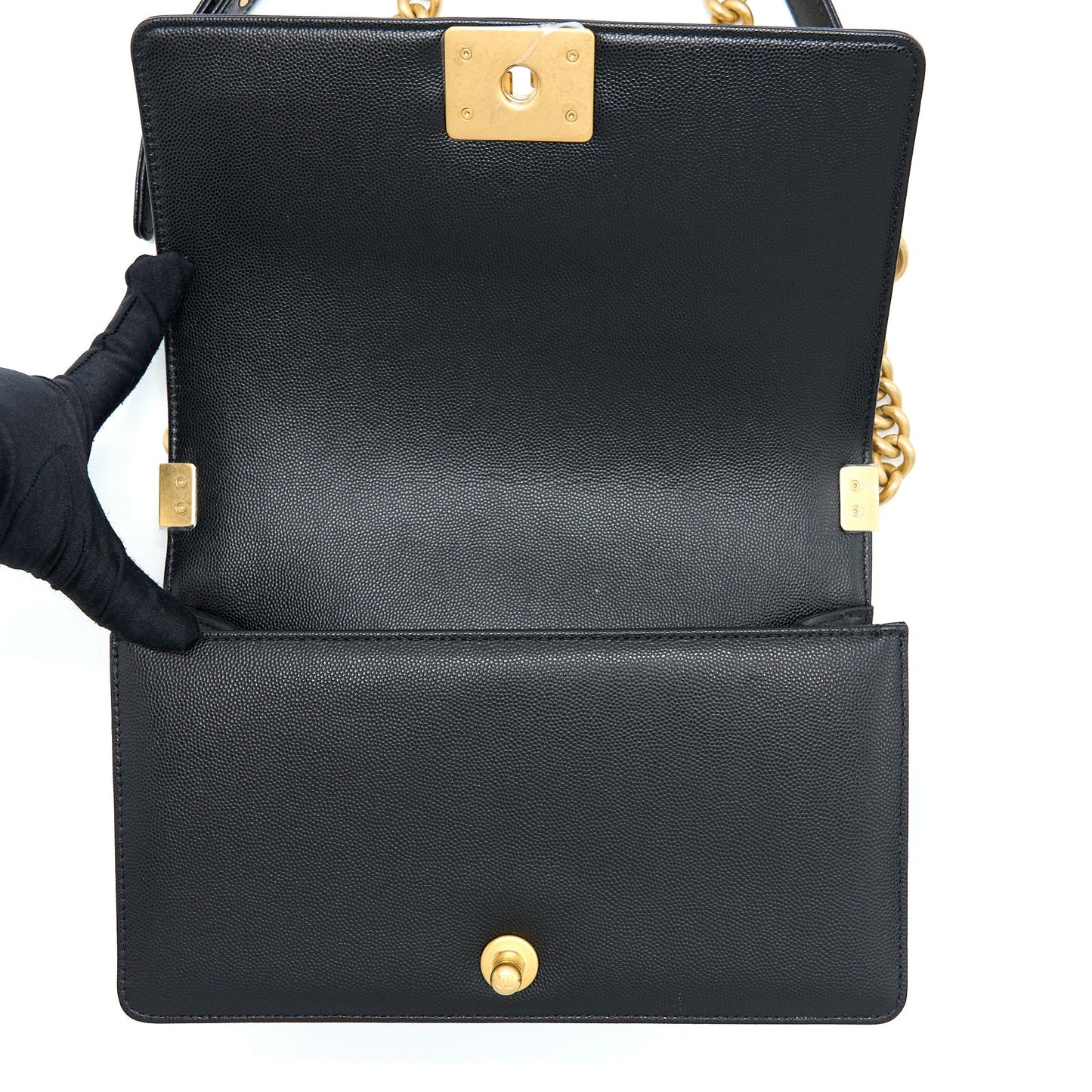Chanel Medium Boy Bag Caviar Black Brushed  (Microchip)
