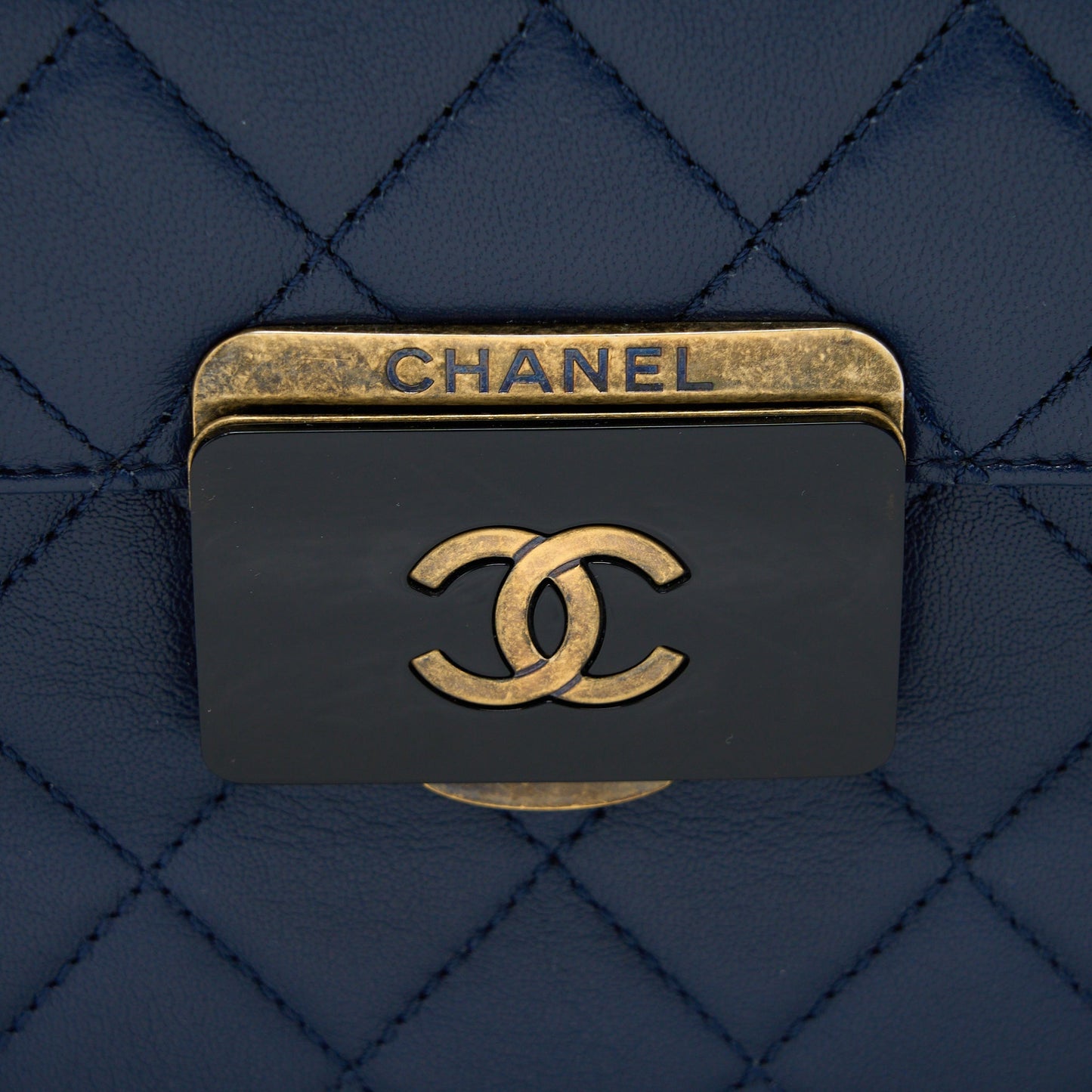 Chanel Quilted Shoulder Bag Goatskin Blue Ruthenium