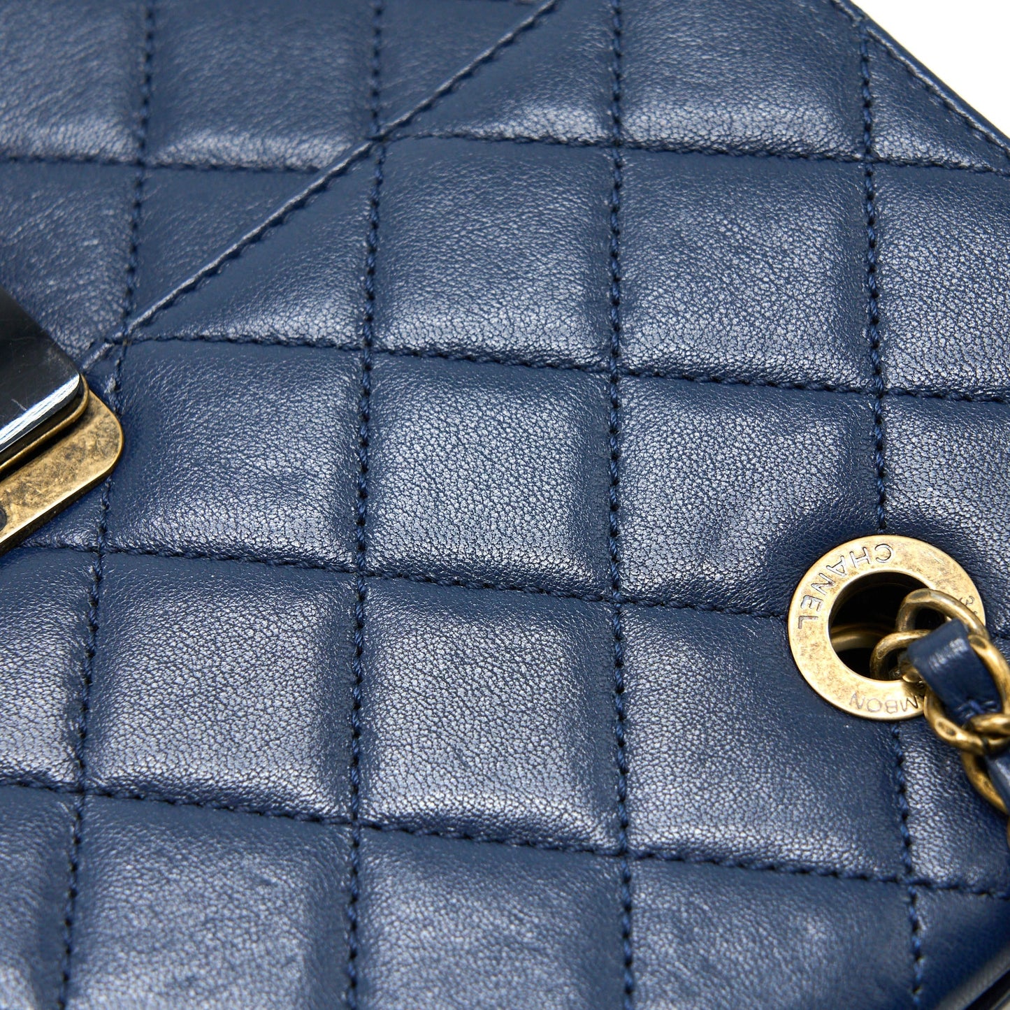 Chanel Quilted Shoulder Bag Goatskin Blue Ruthenium