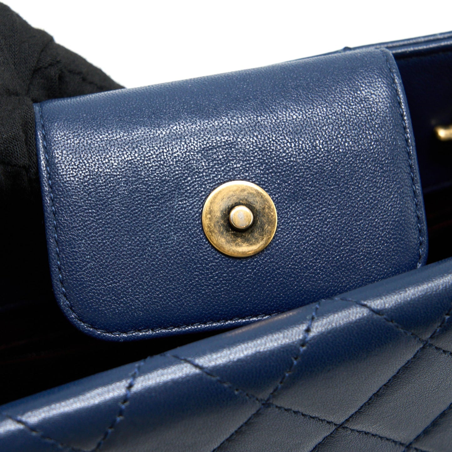 Chanel Quilted Shoulder Bag Goatskin Blue Ruthenium