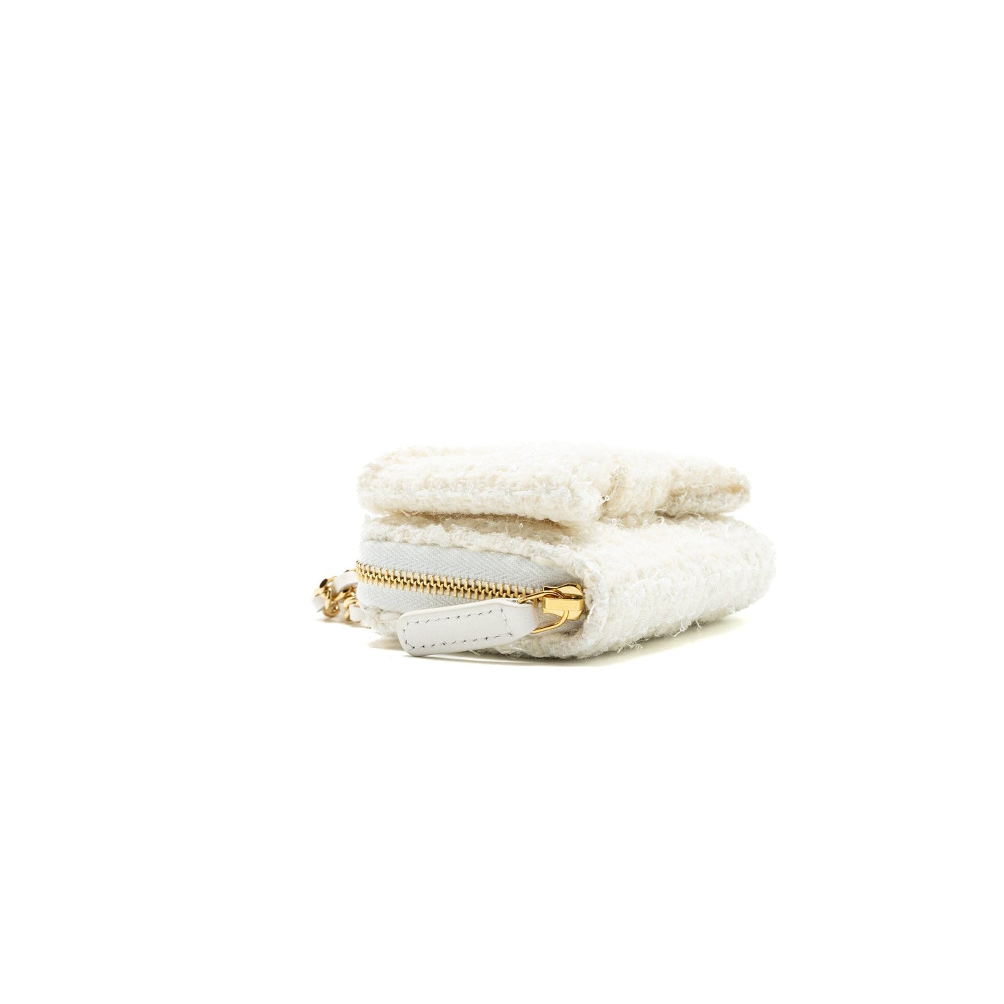 Chanel Mini Bow Card Holder With Chain Tweed White L(Microchip)