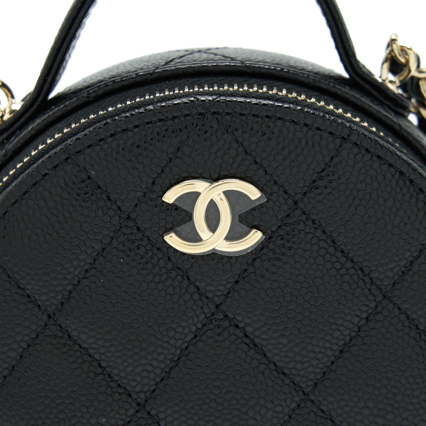 Chanel 22C Top Handle Mini Round Vanity On Chain Caviar Black L