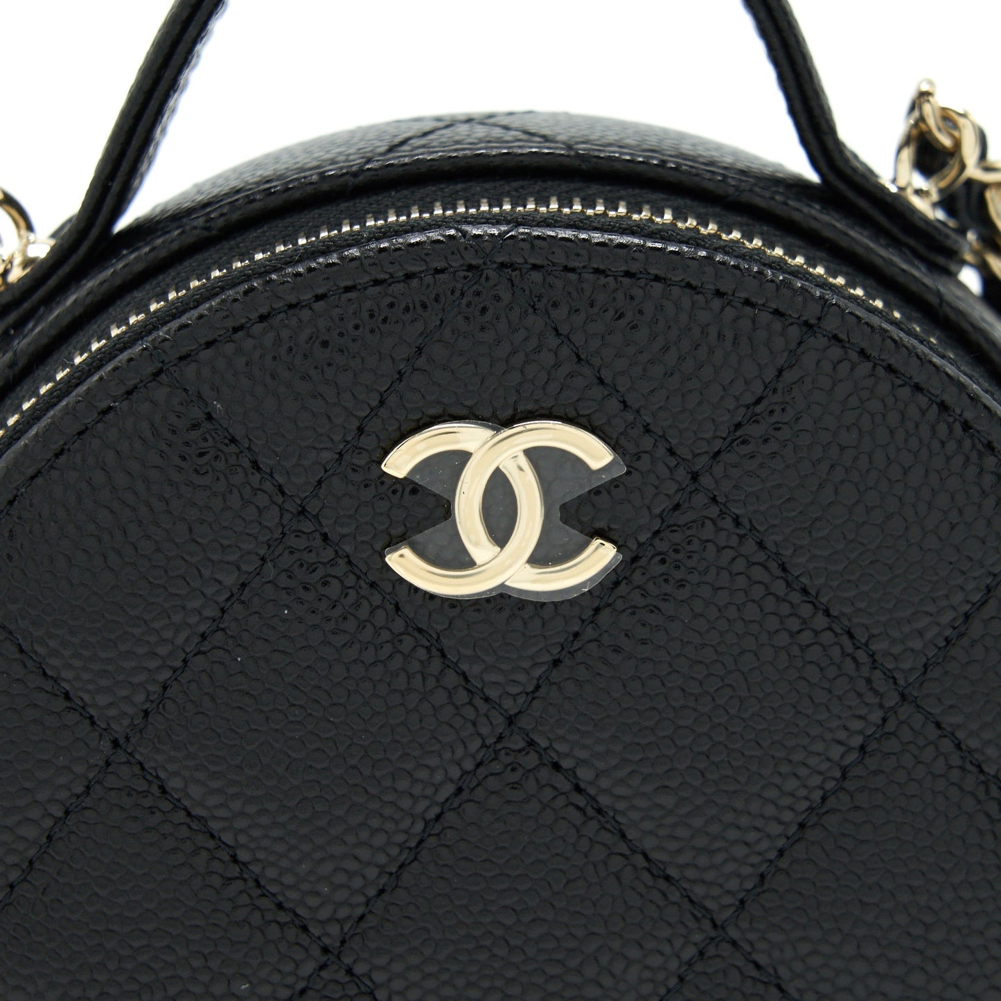 Chanel 22C Top Handle Round Vanity Black With Chain Caviar L